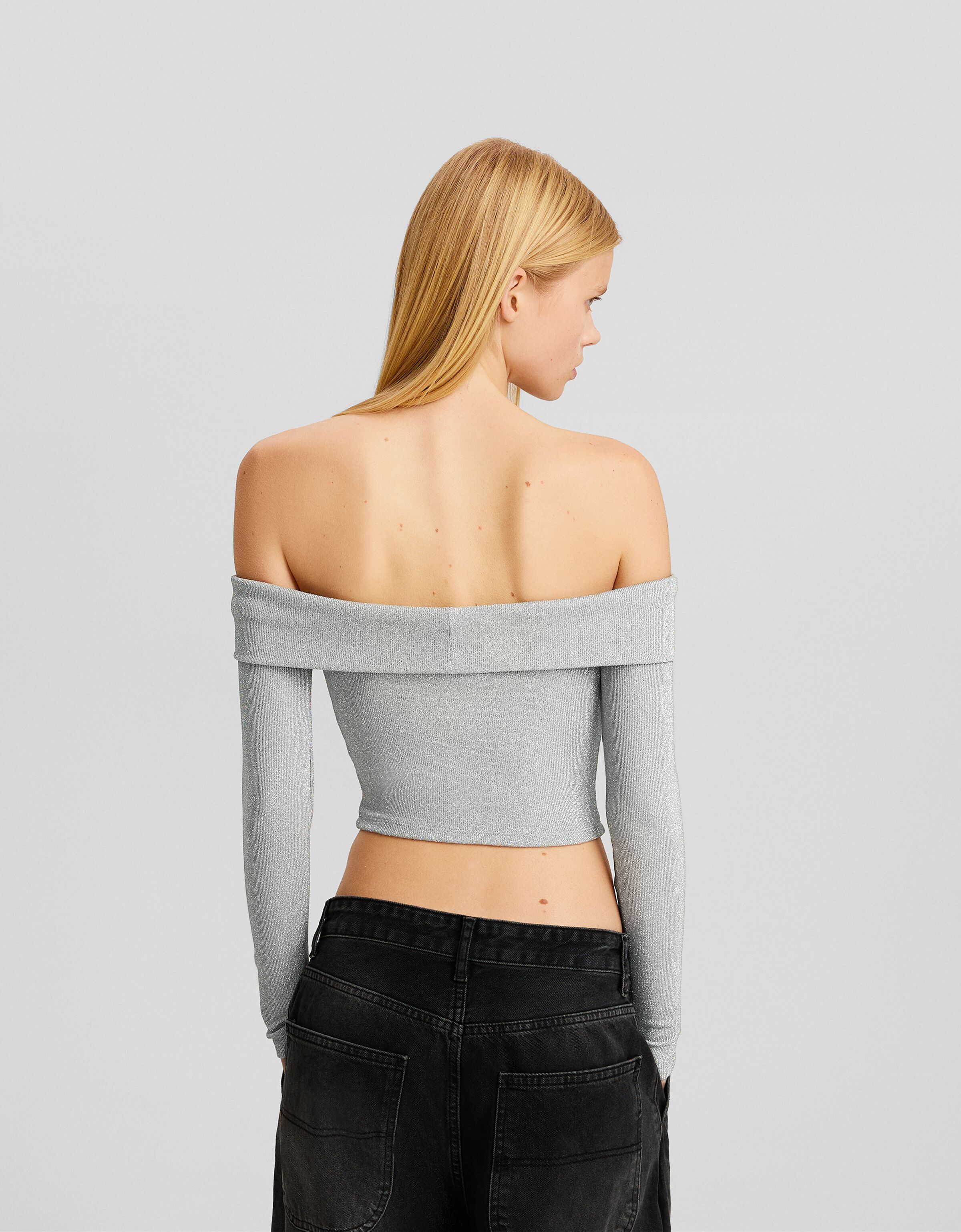 Camiseta manga larga bardot brillo