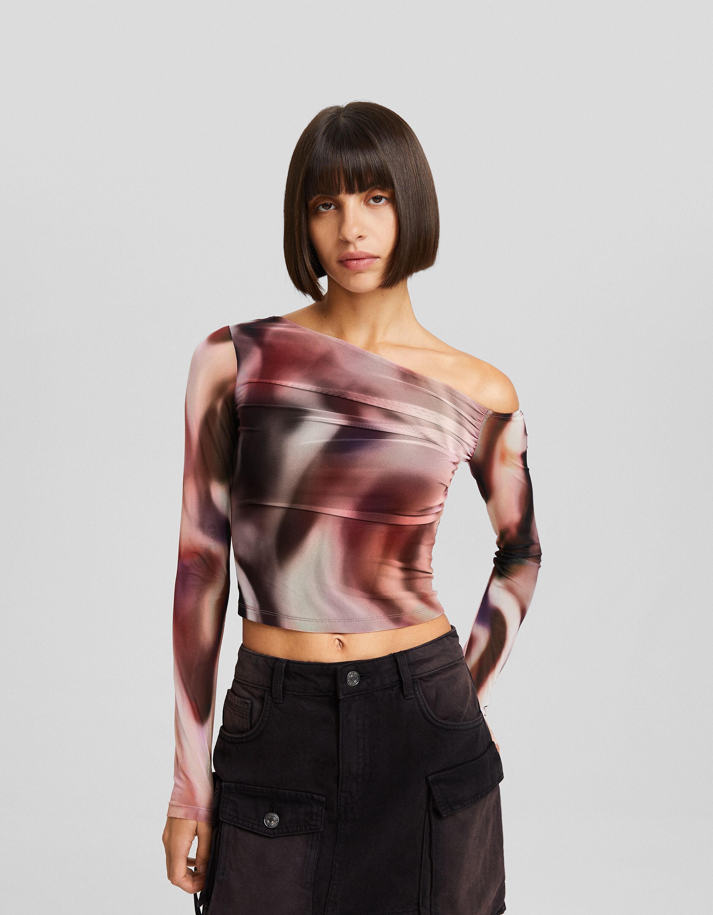 Camiseta manga larga tul print