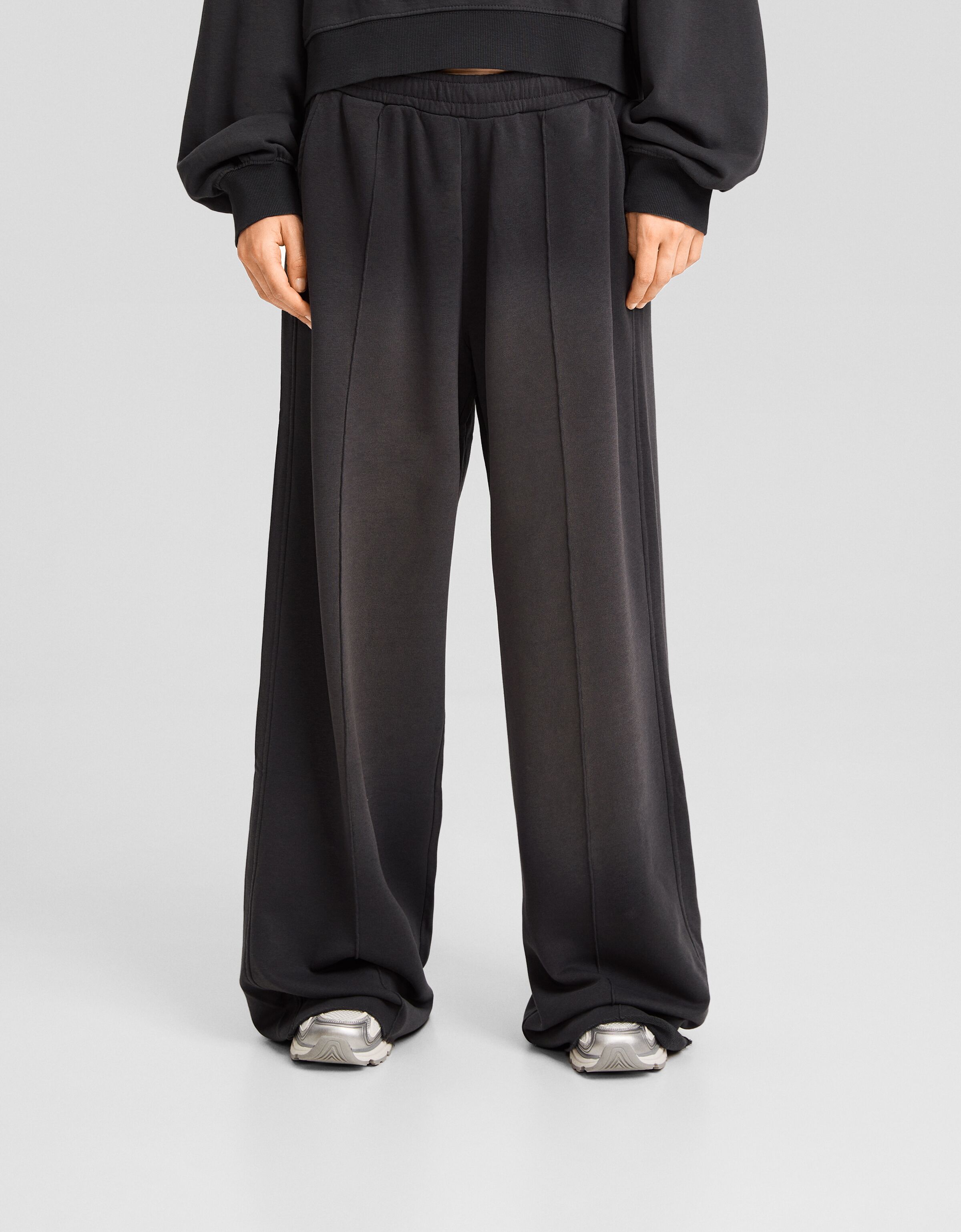 Pantalón wide leg felpa efecto lavado