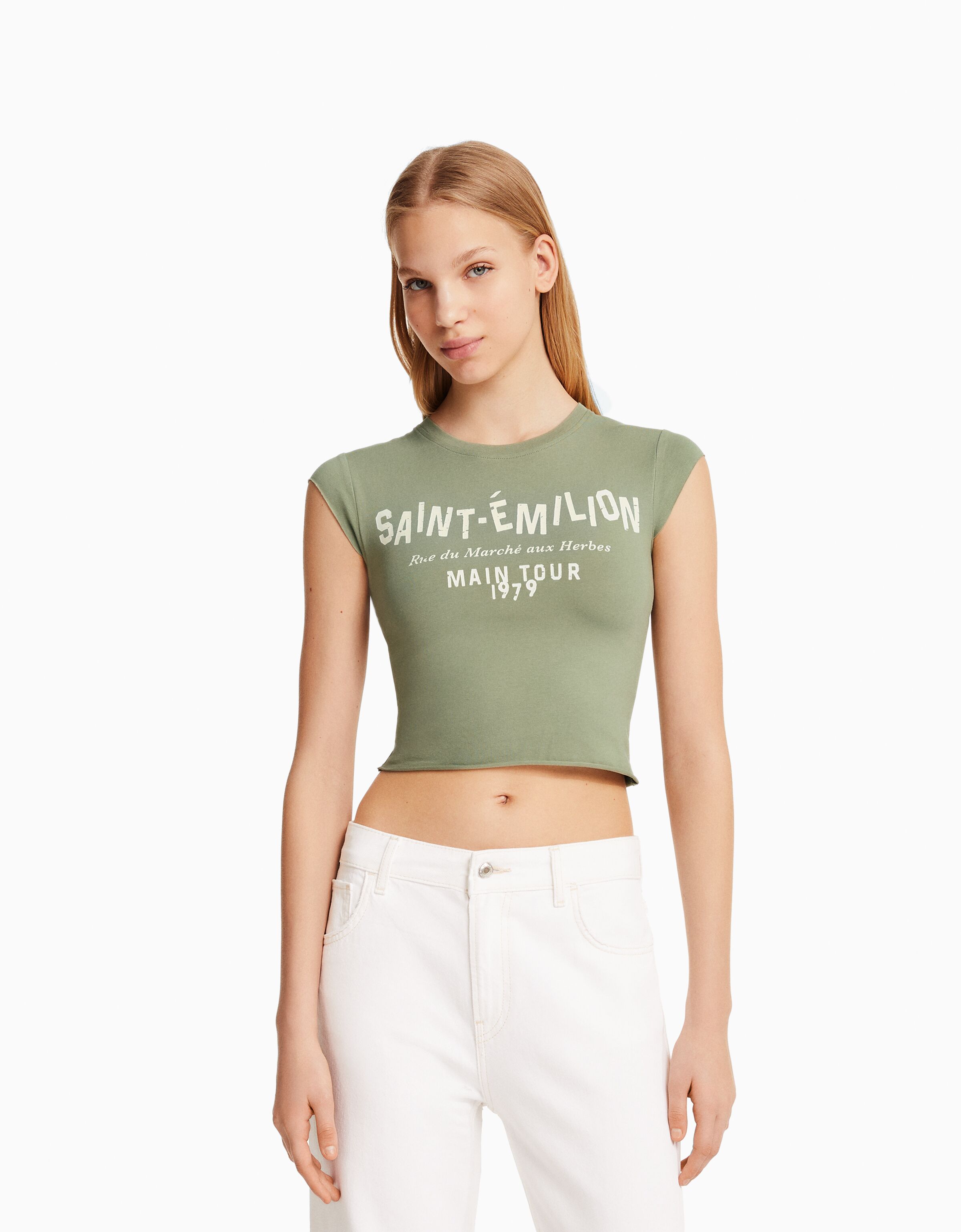 Camiseta manga corta cropped print
