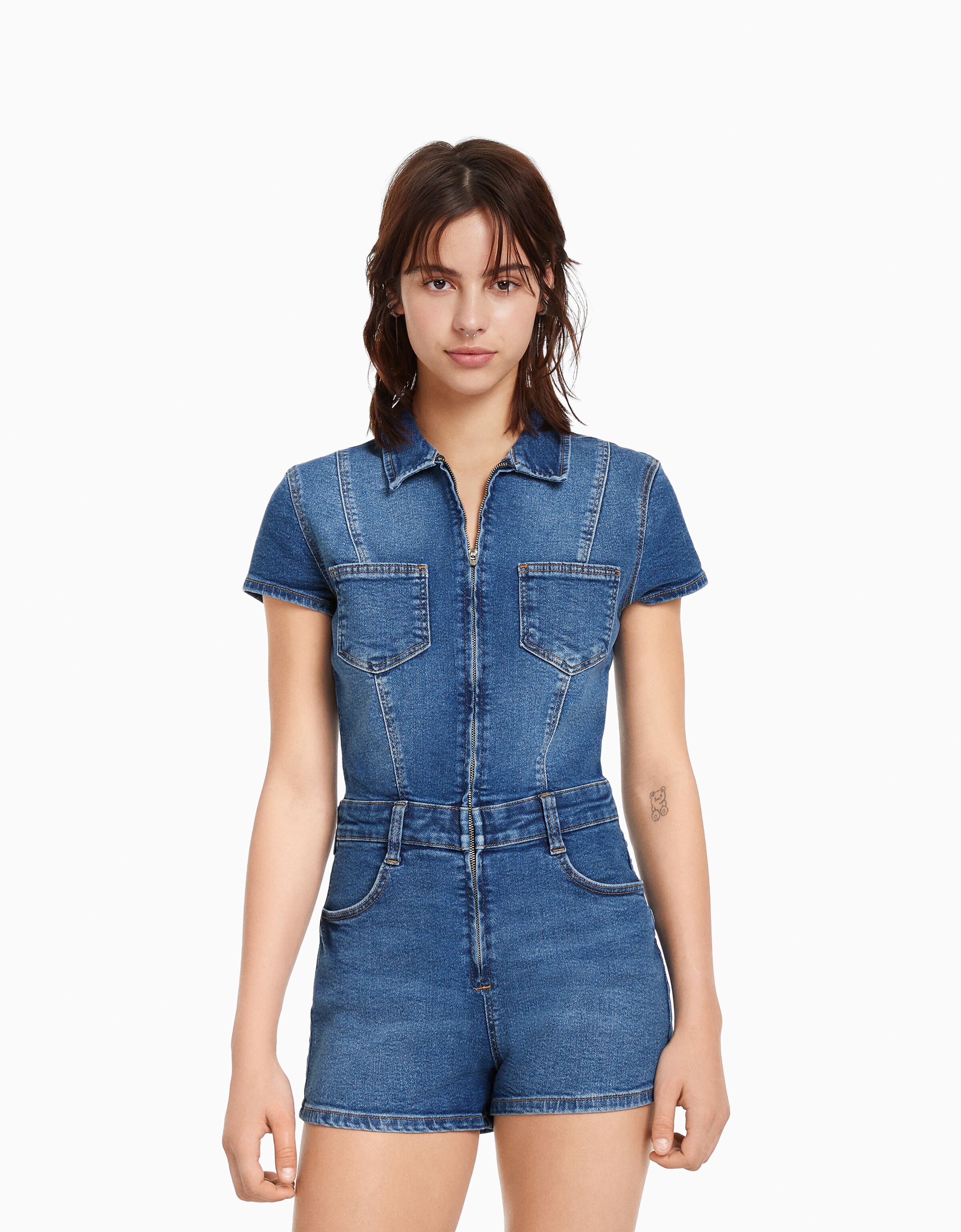 Mono denim corto cremallera