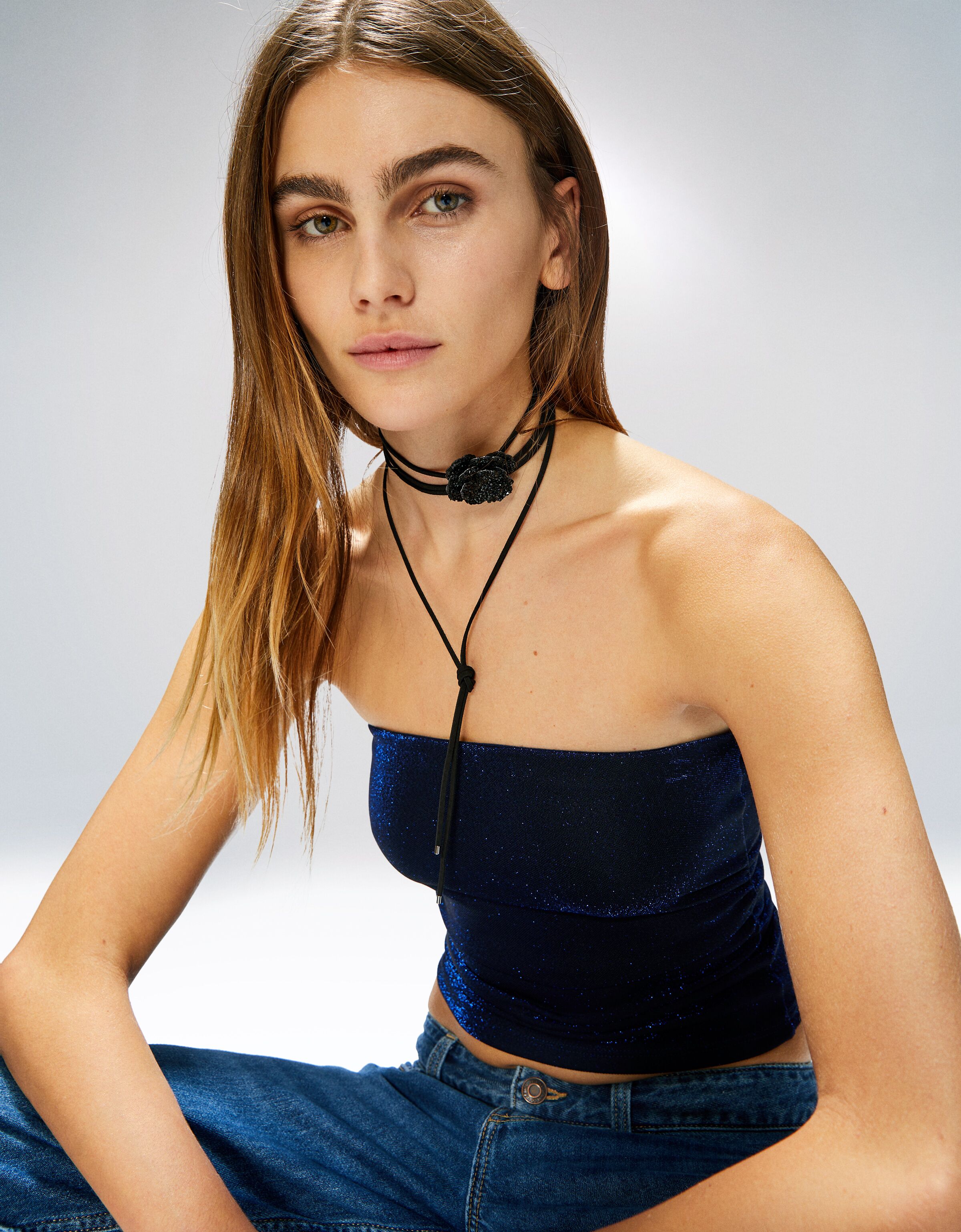 Top bandeau brillo frunce