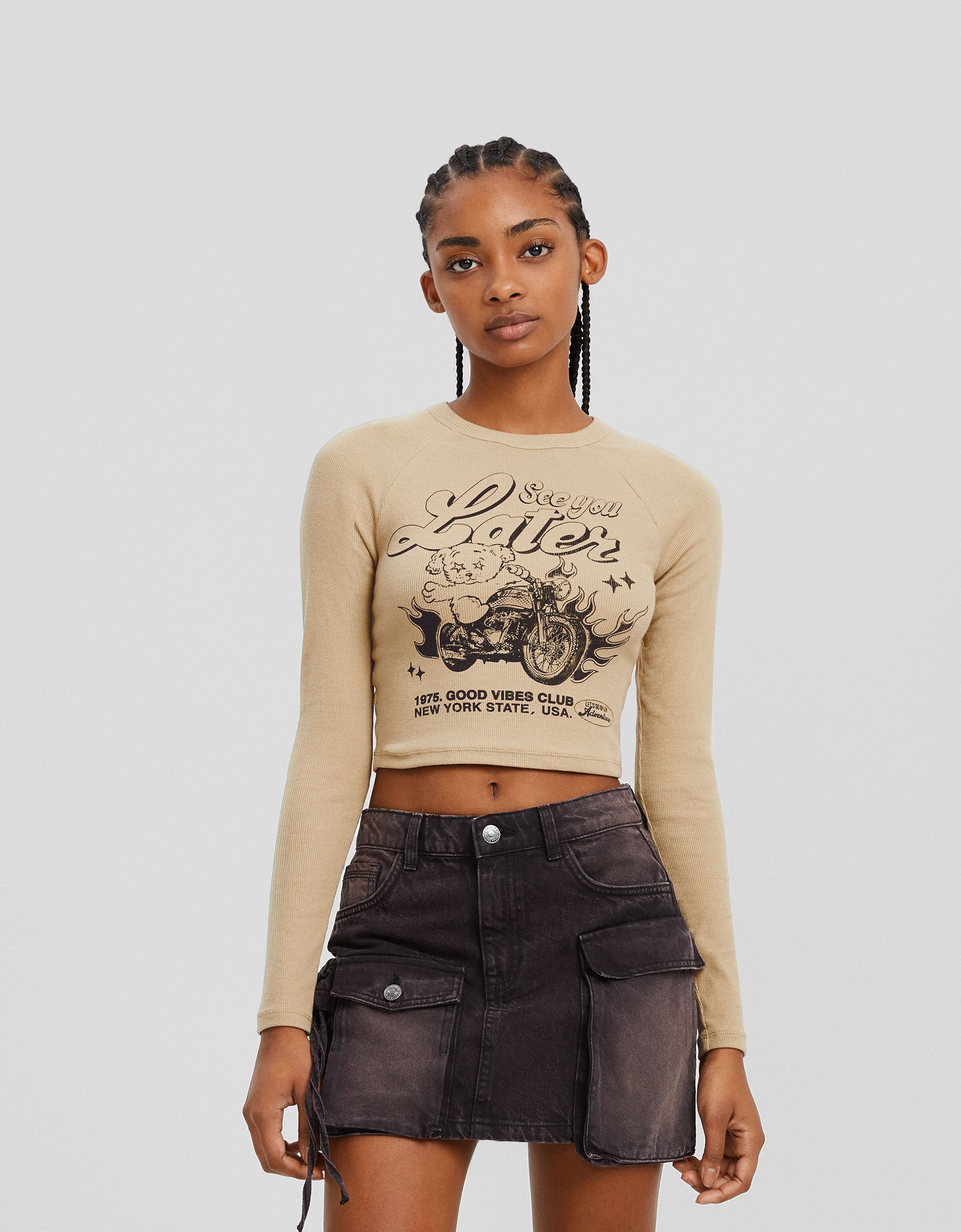 Camiseta manga larga rib print