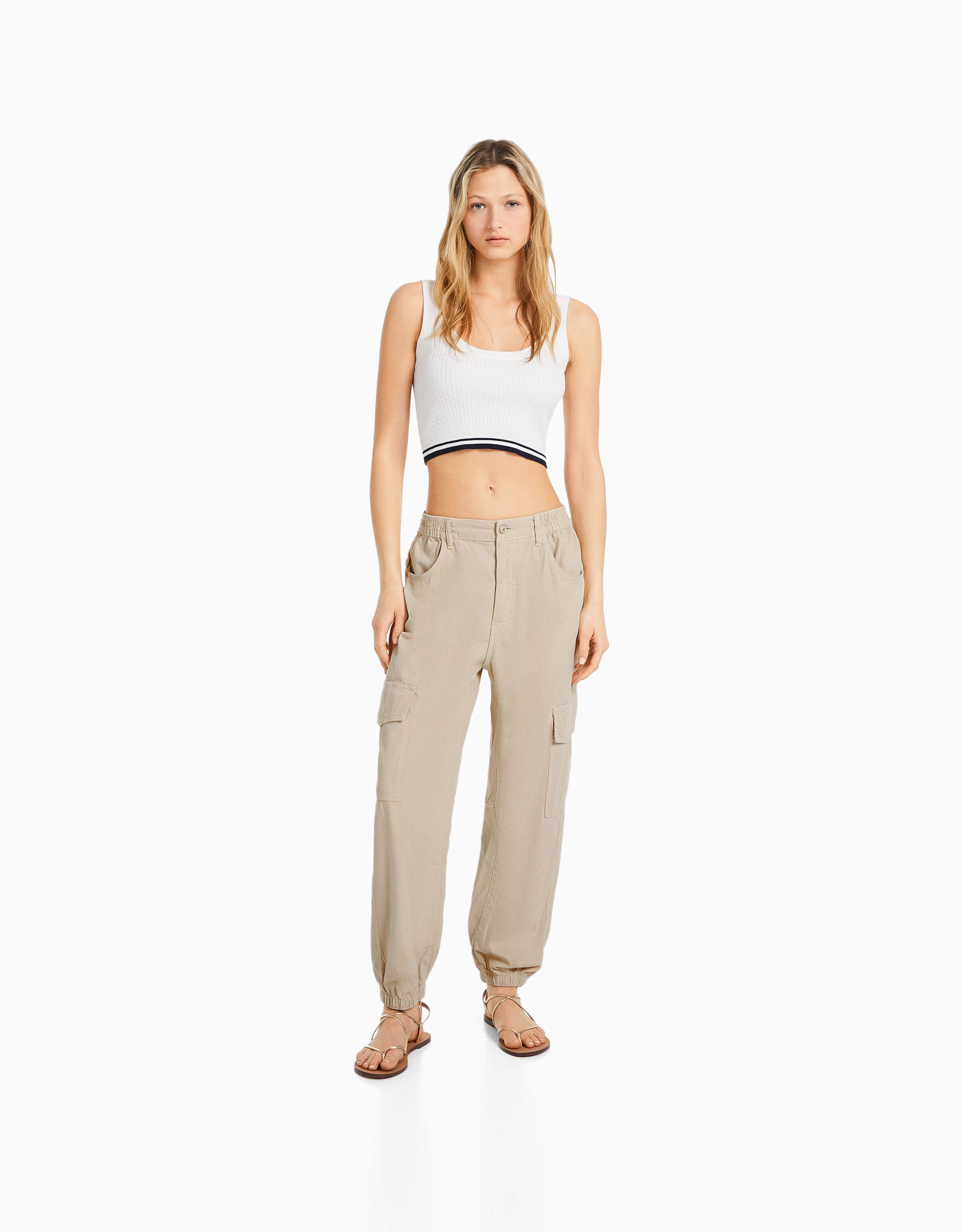 Pantalón jogger algodón cintura frunce bolsillos