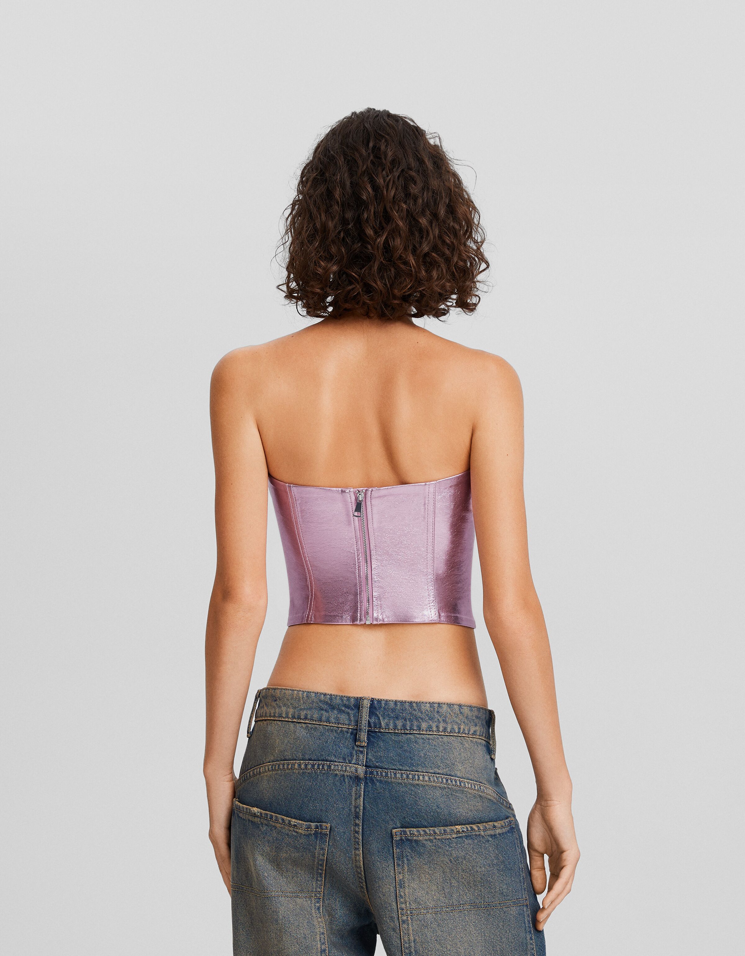 Top bandeau efecto piel metalizada