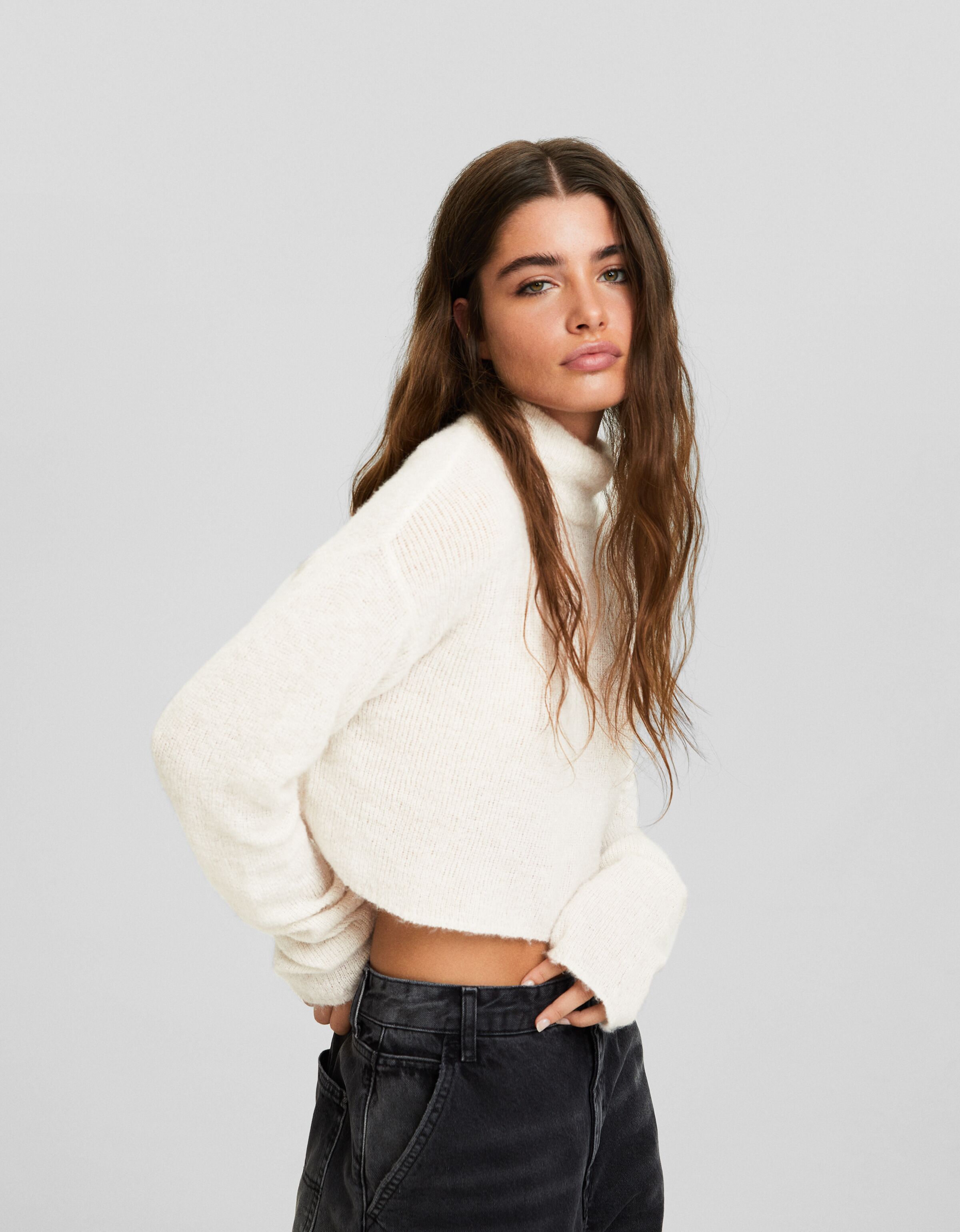 Jersey cuello subido cropped transparente