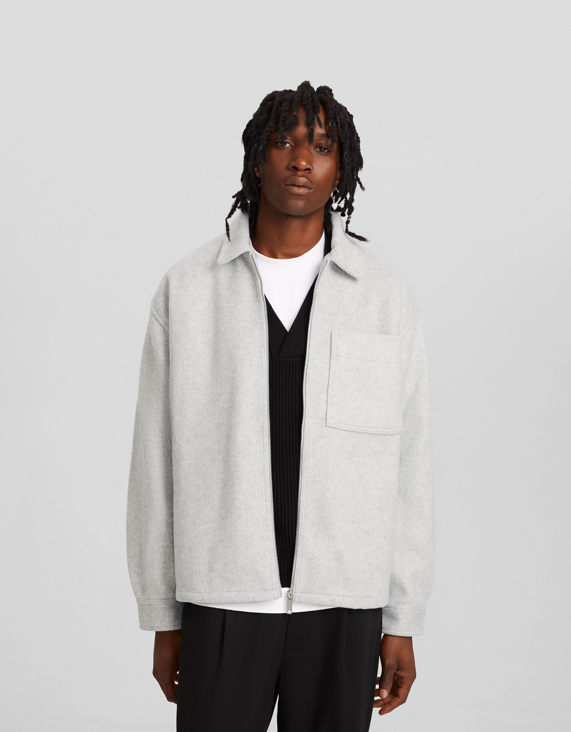 Sobrecamisa manga larga efecto franela cremallera