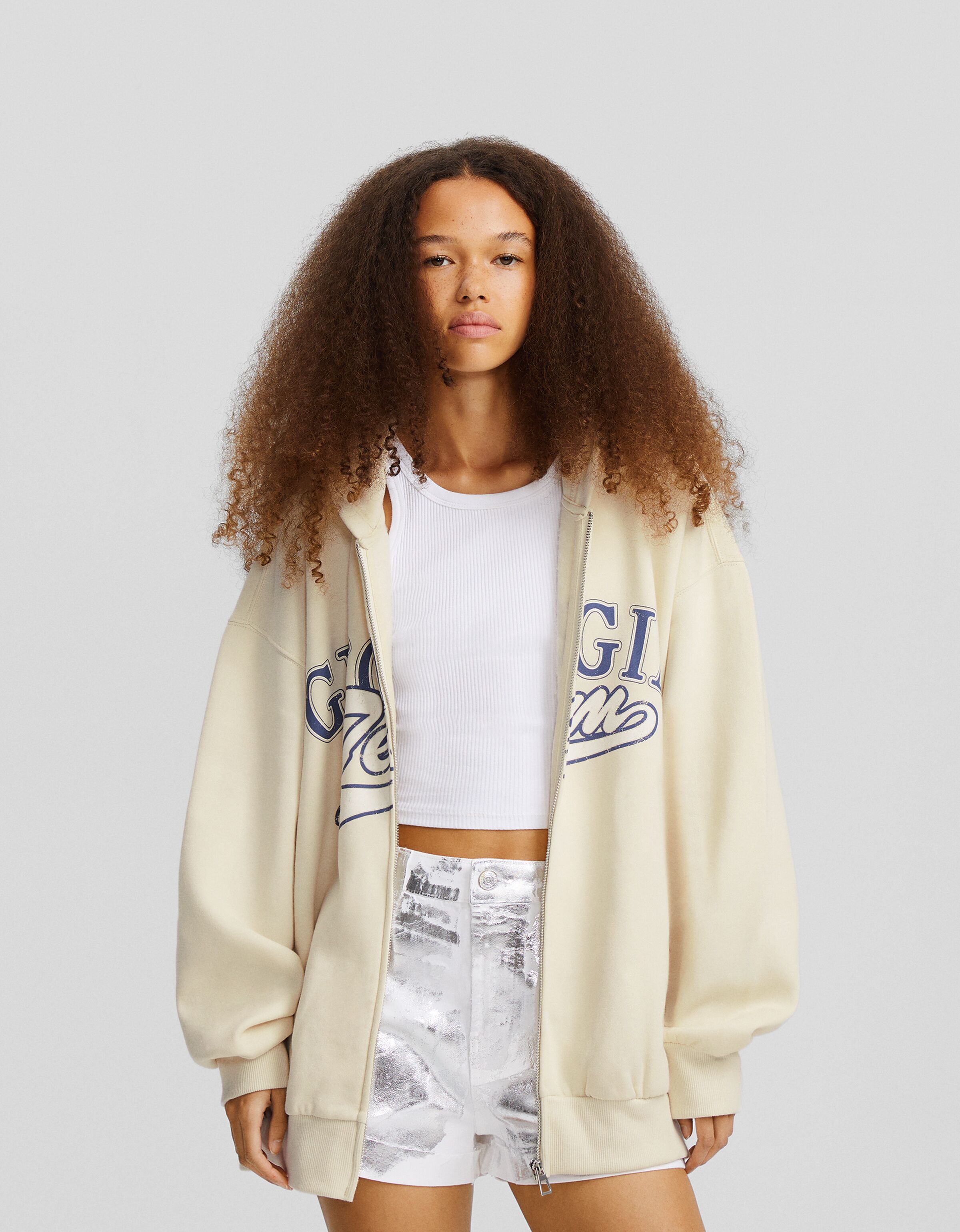 Sudadera cremallera capucha oversize print