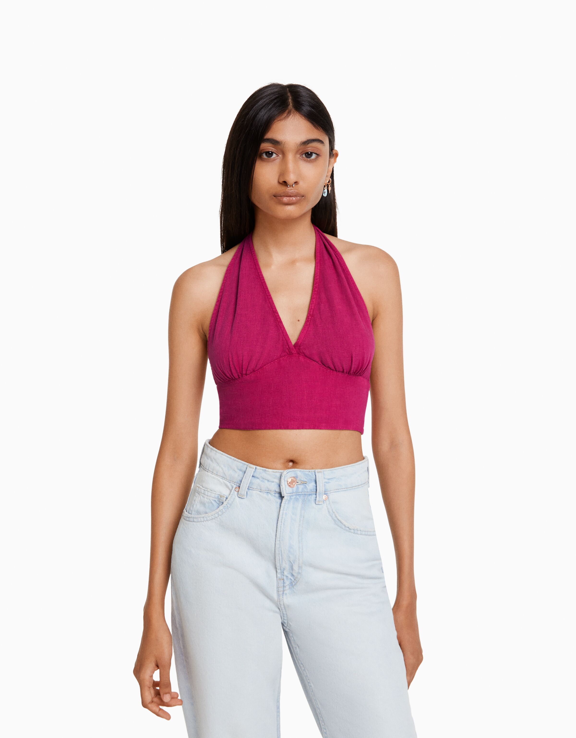 Top cropped rústico con lino