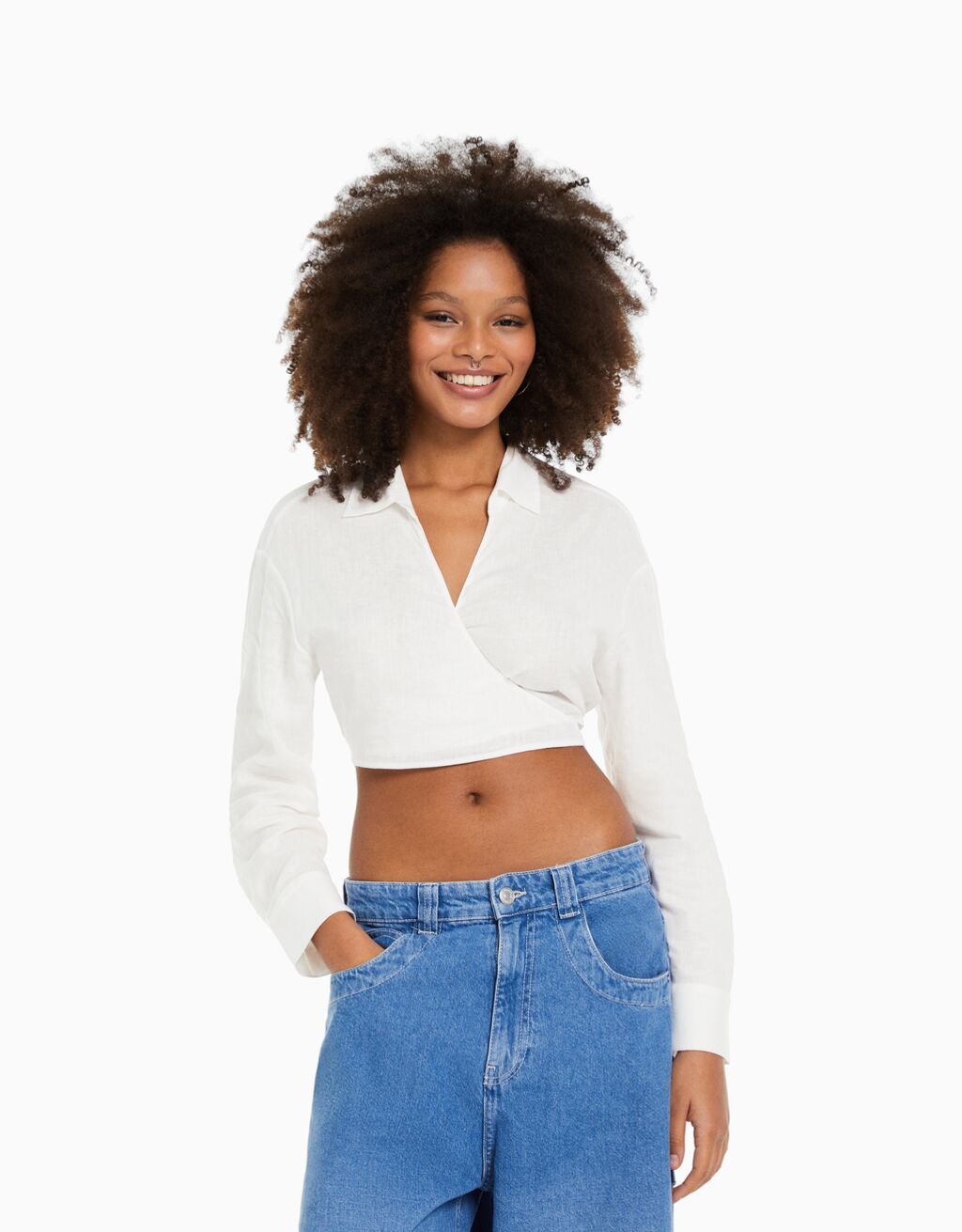 Camisa manga larga cruzada lino