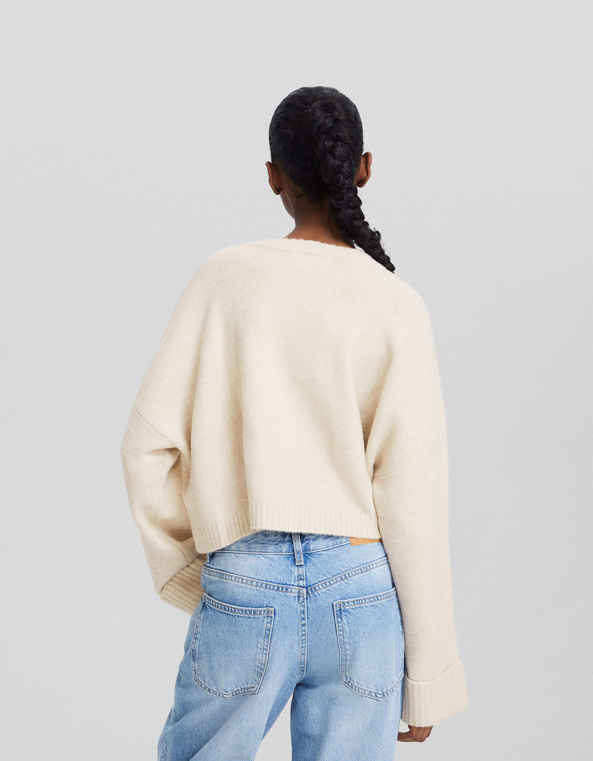 Jersey cropped cuello redondo