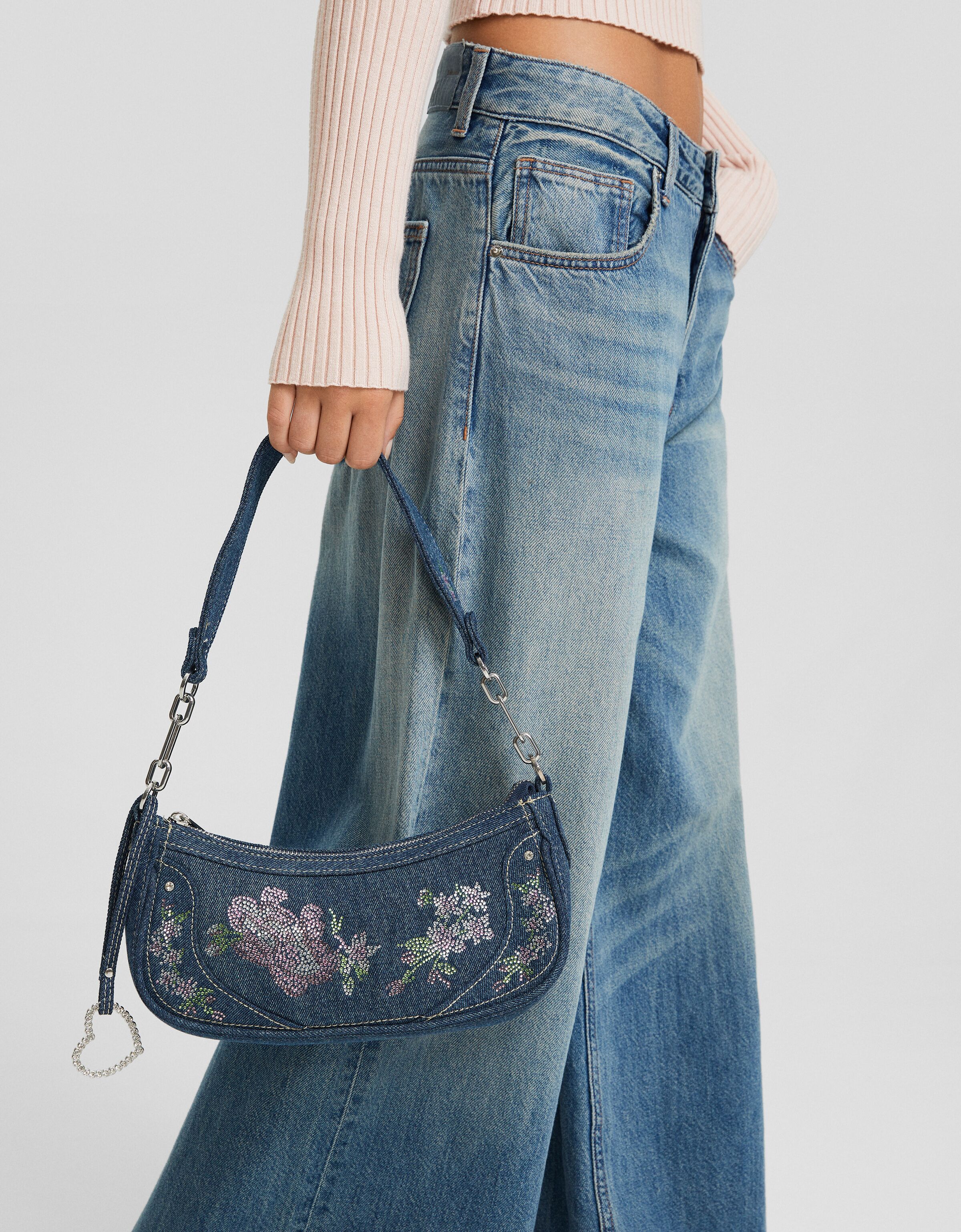 Bolso de hombro denim bordado
