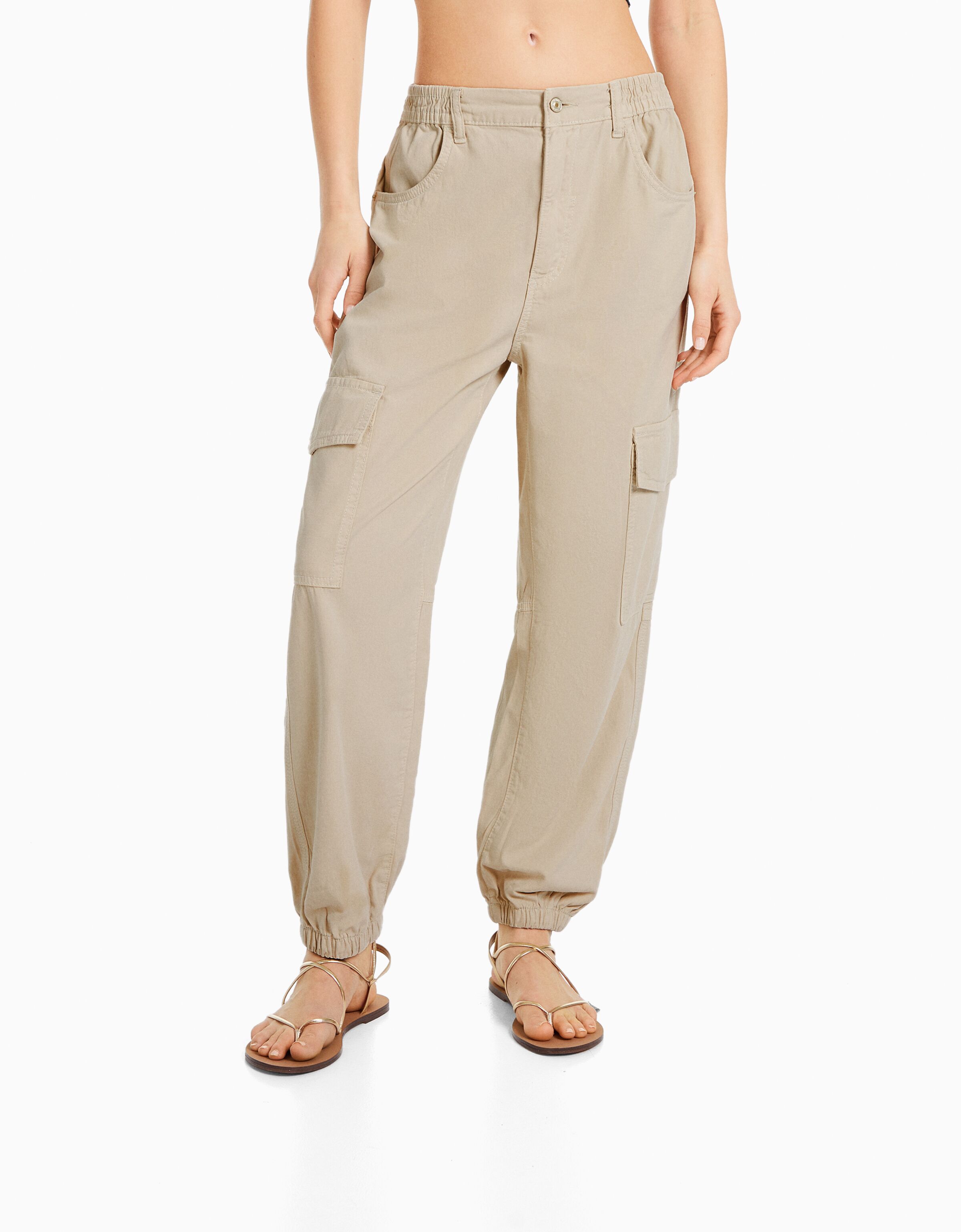 Pantalón jogger algodón cintura frunce bolsillos