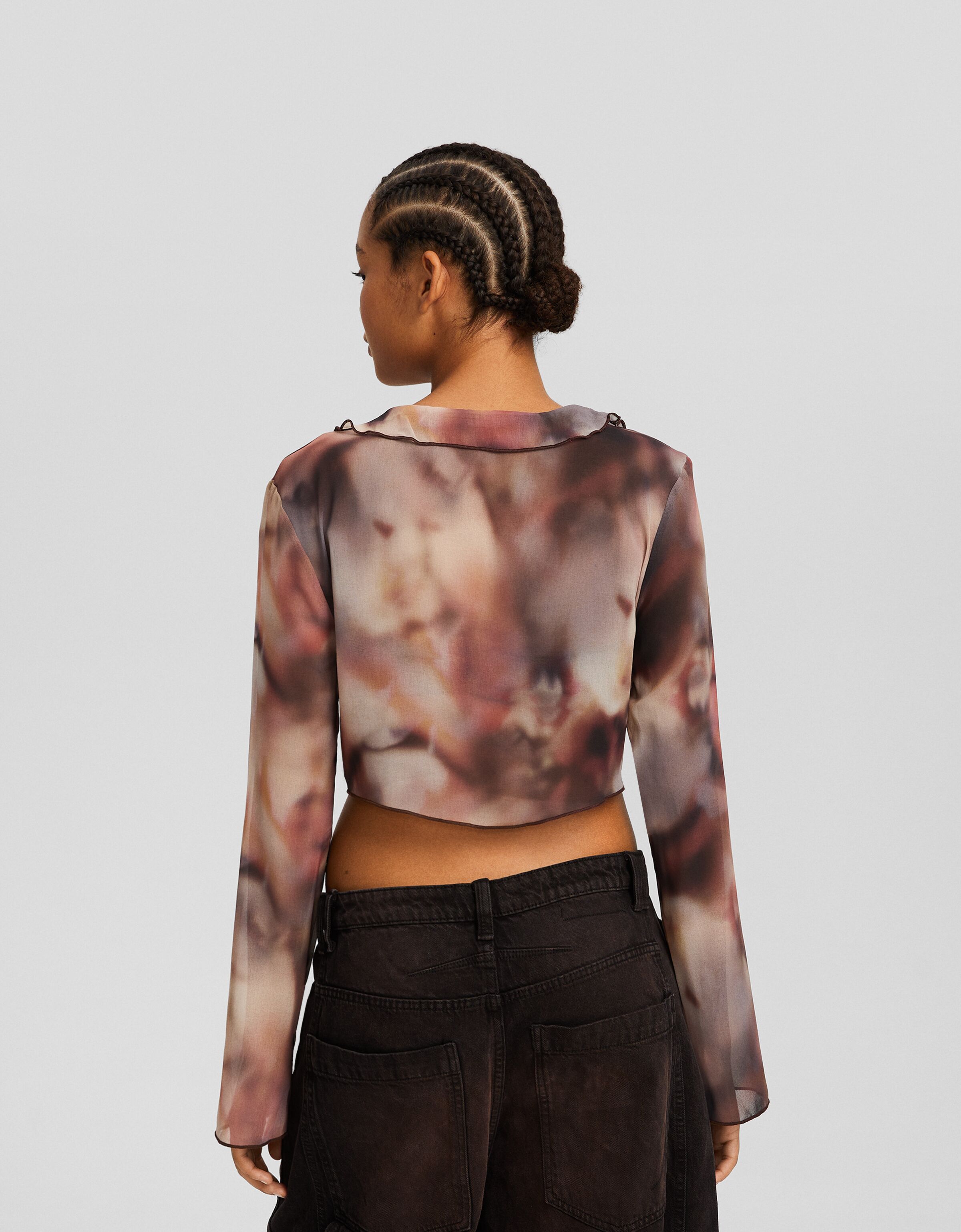 Blusa manga larga volantes chifón