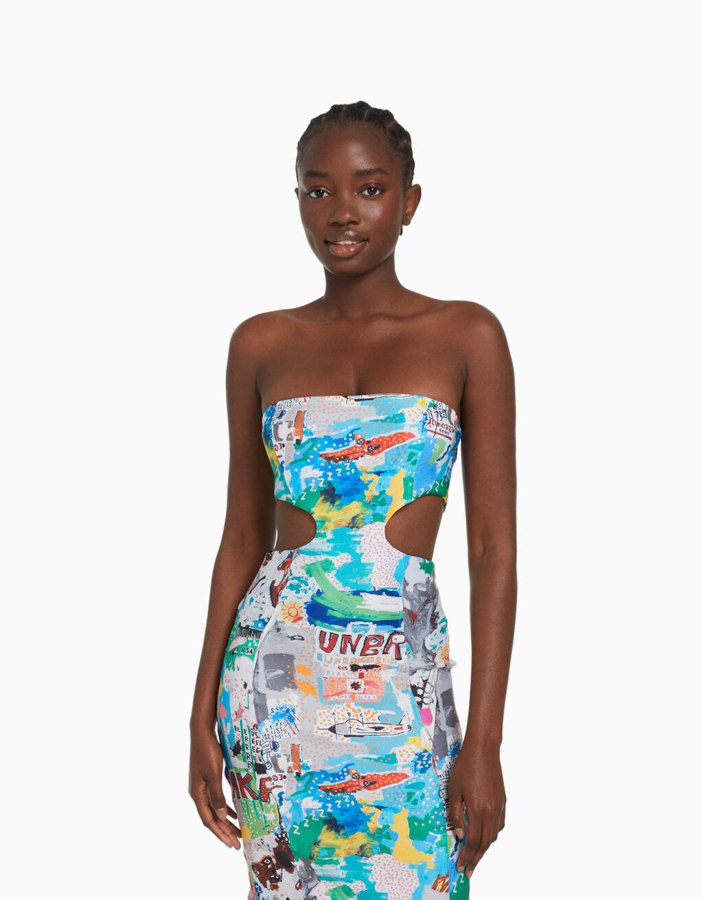 Vestido Jean-Michel Basquiat midi bandeau print