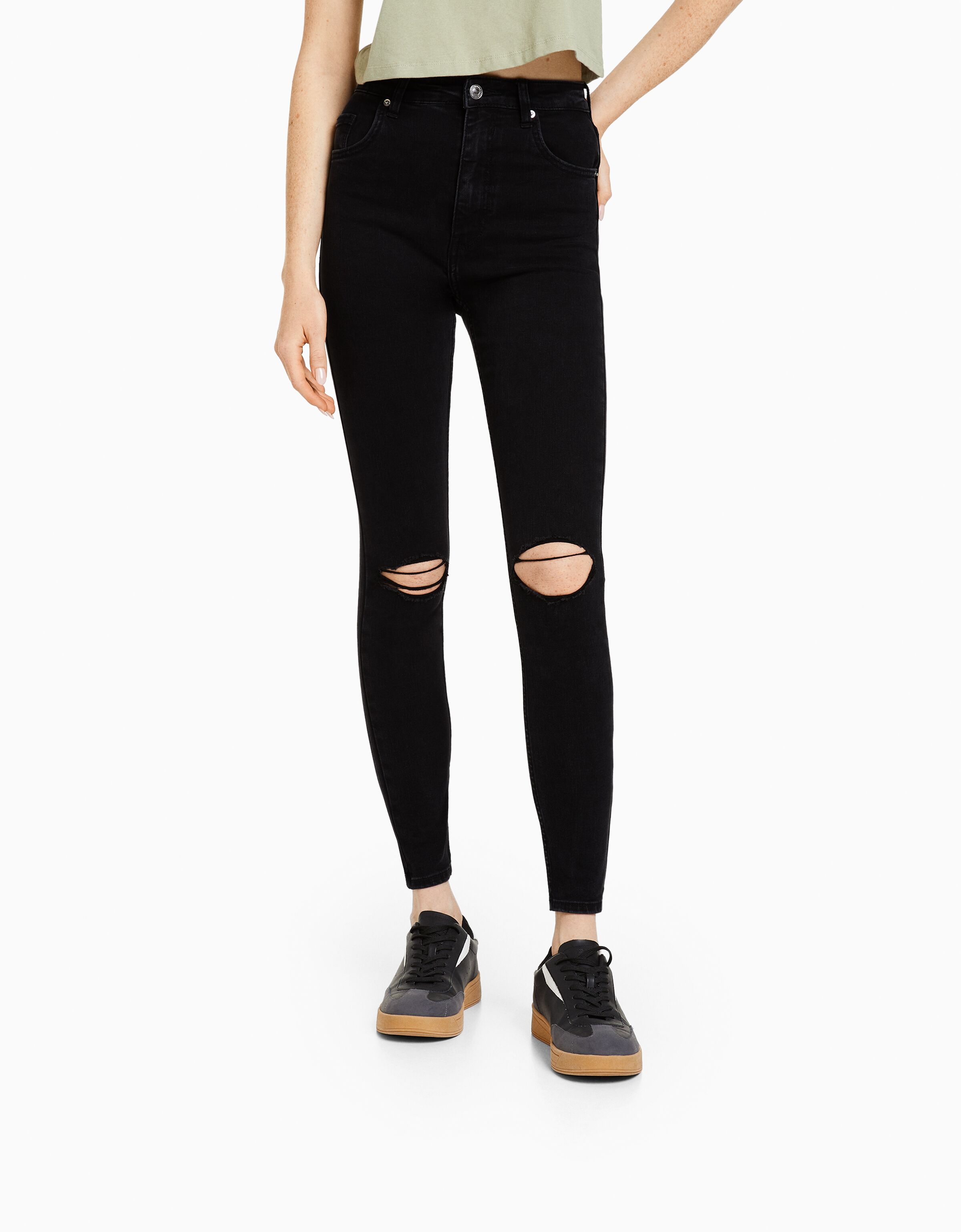 Jeans super high waist skinny rotos