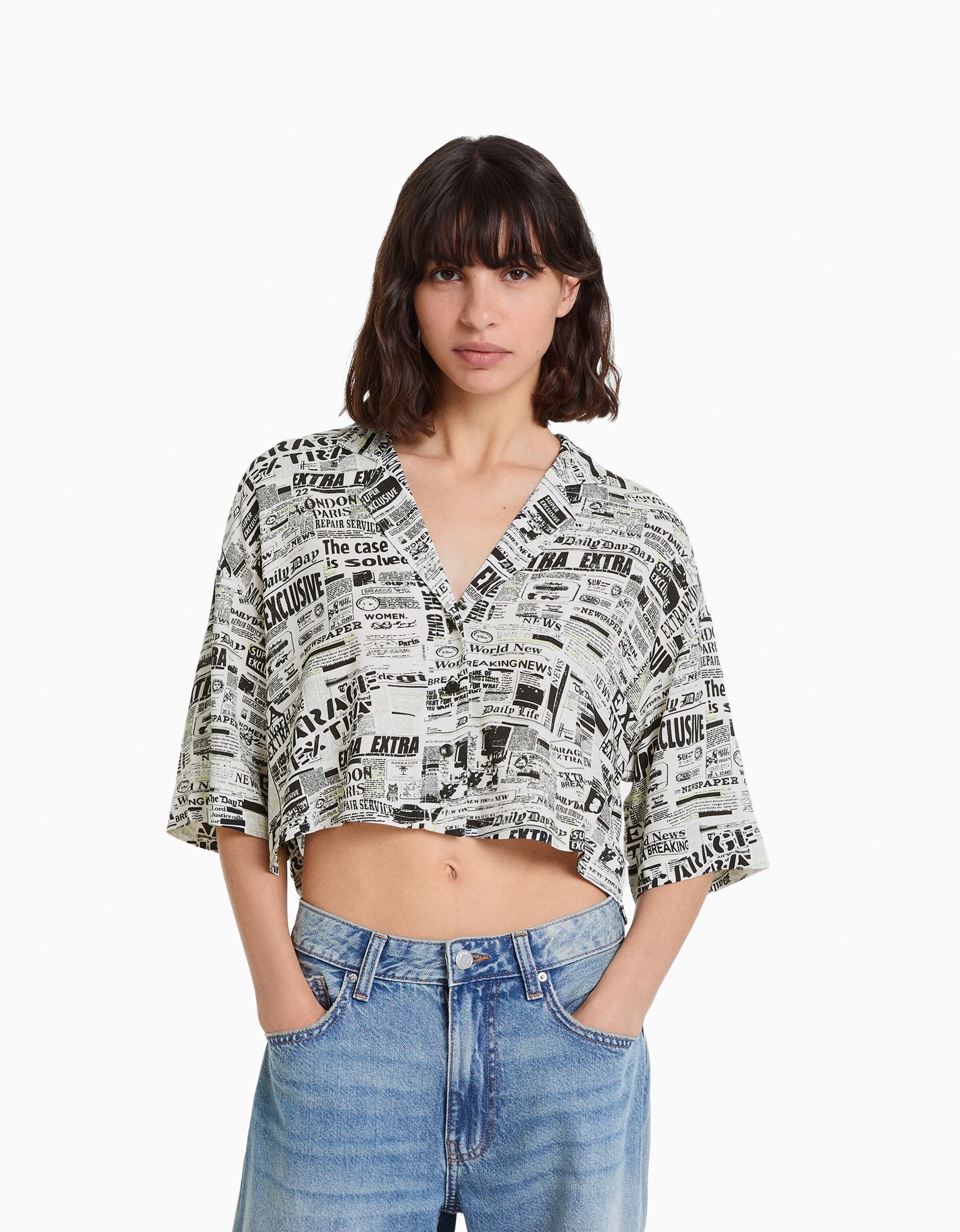 Camisa manga 3/4 cropped print