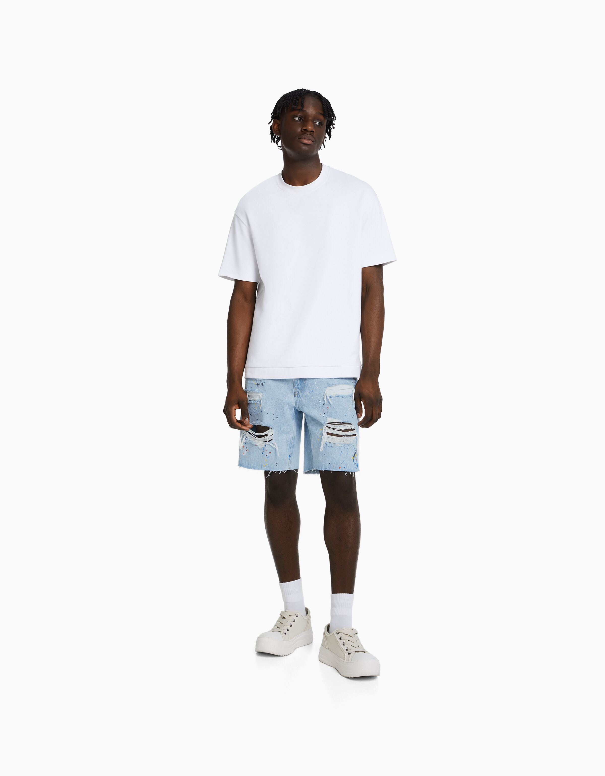 Bermuda denim rotos pintura