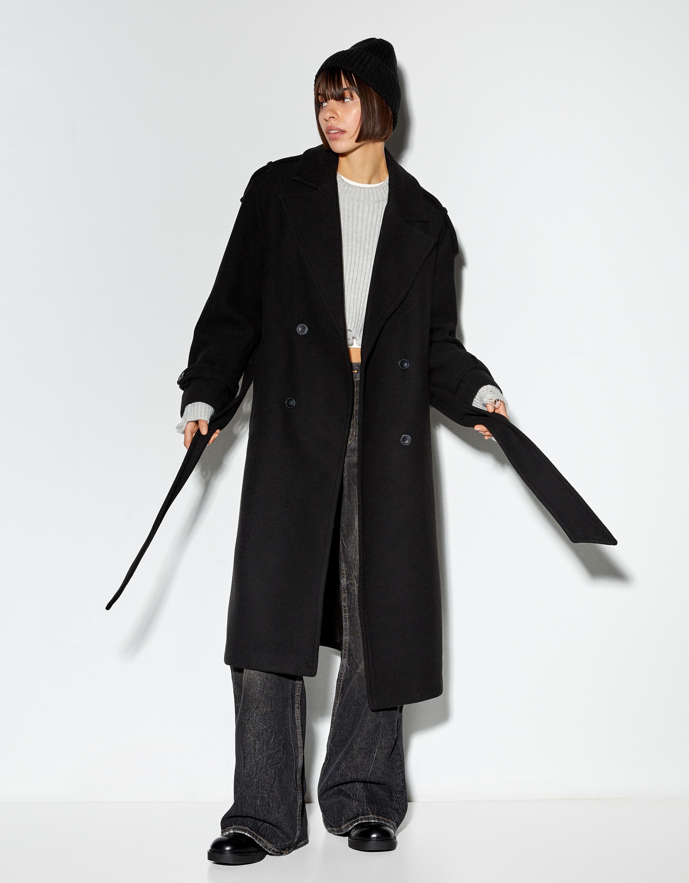 Abrigo trench con lana