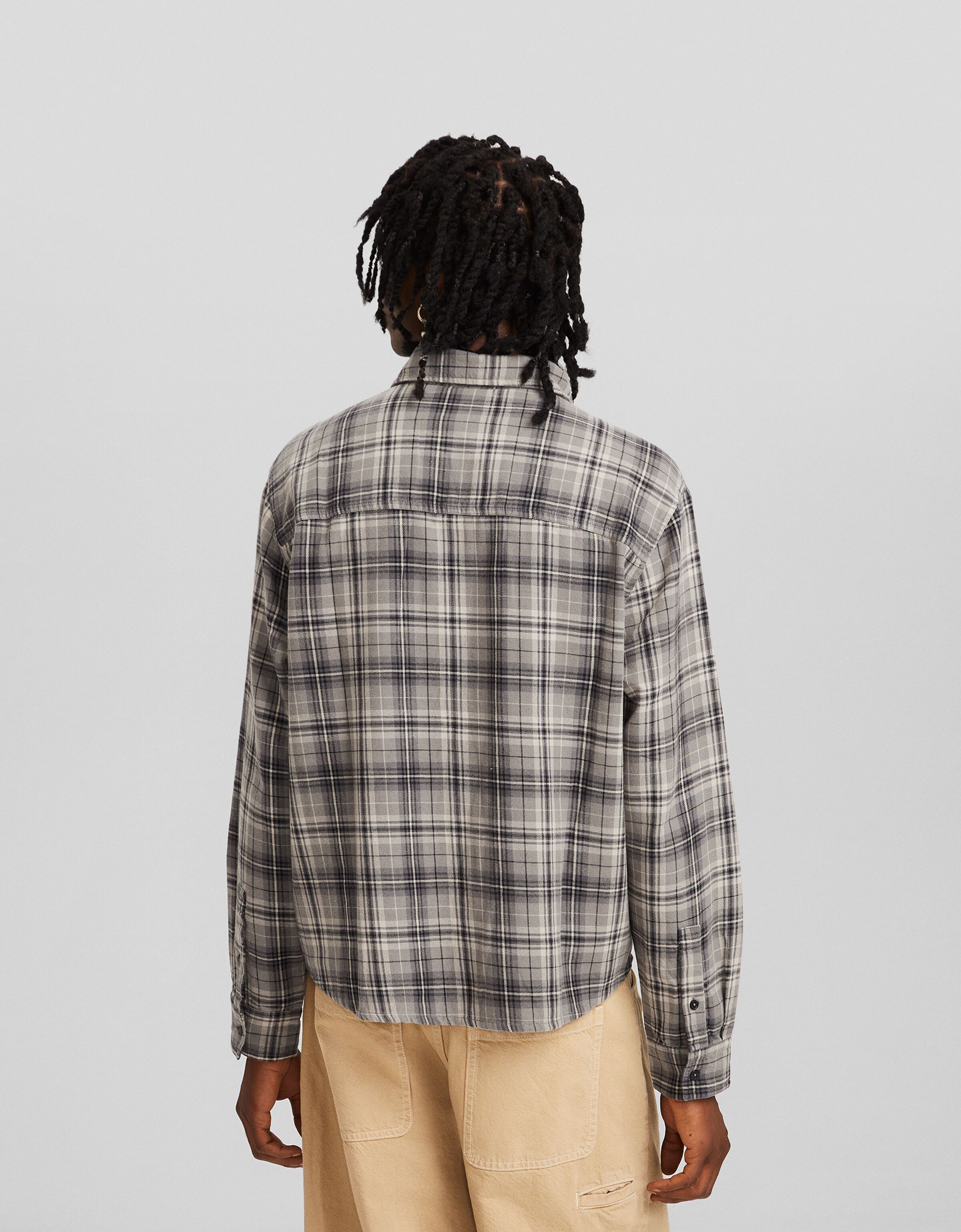 Camisa manga larga cuadros efecto lavado