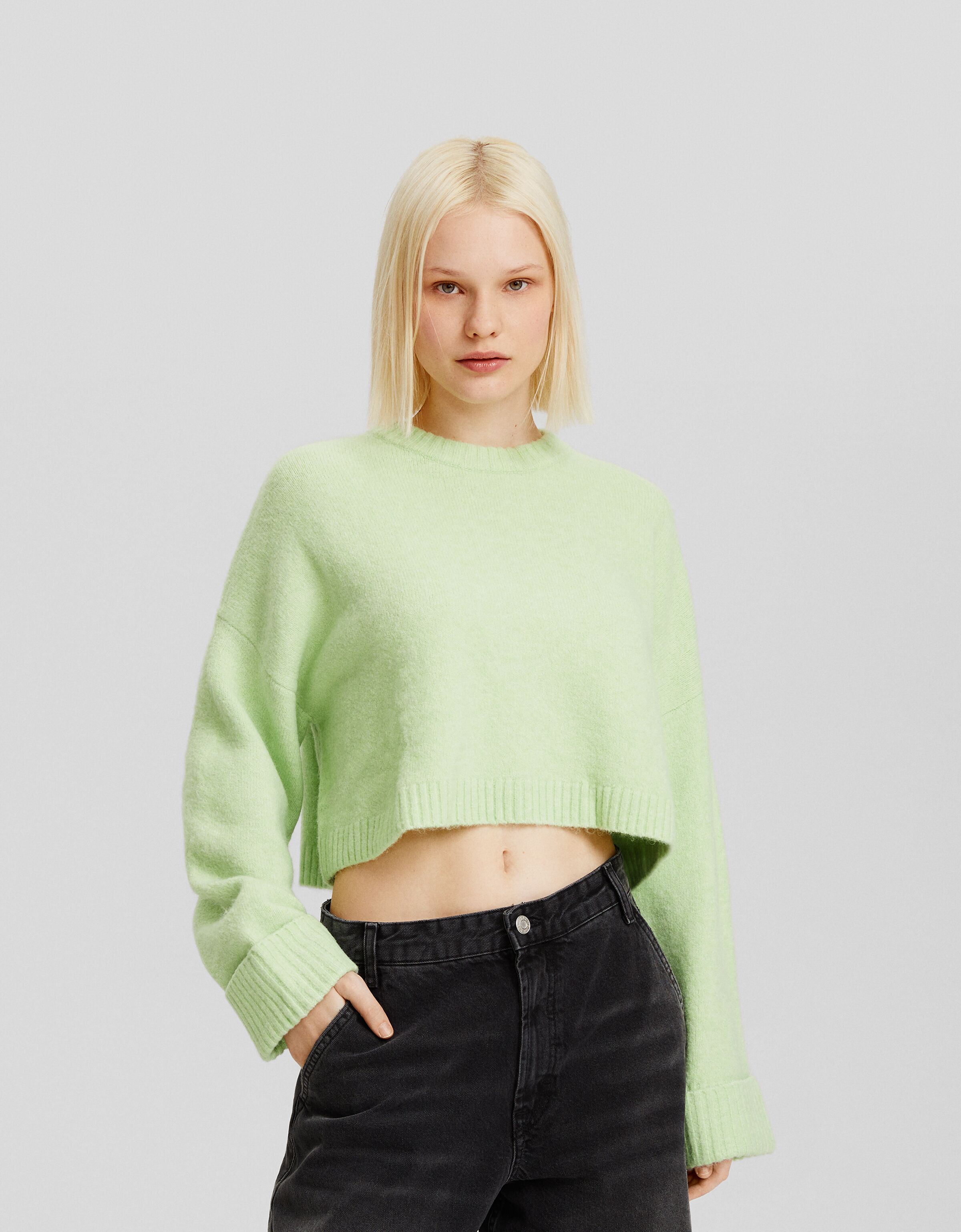 Jersey cropped cuello redondo