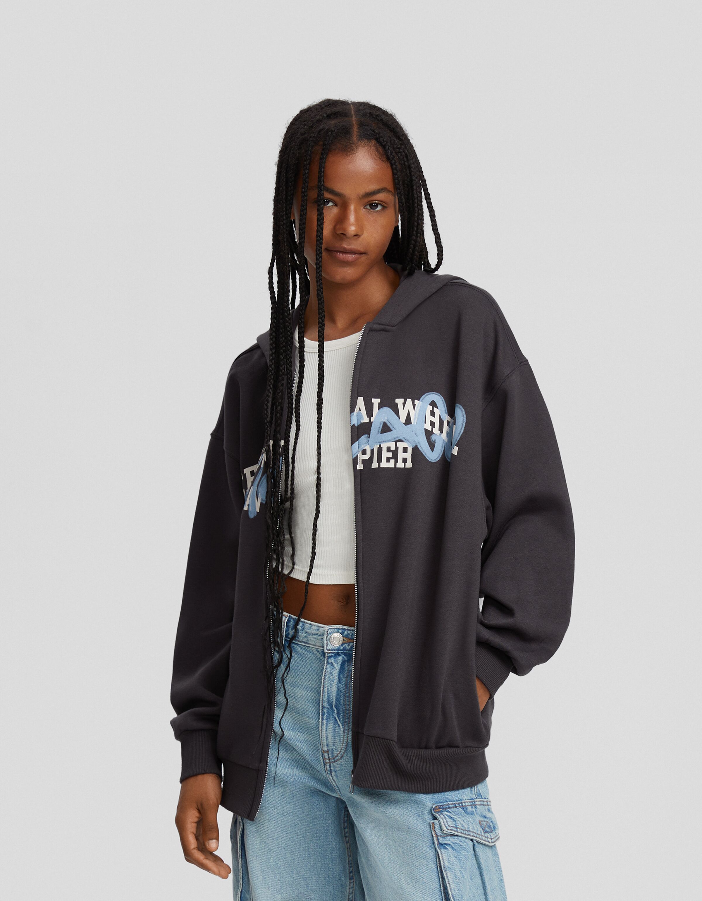 Sudadera cremallera capucha oversize print