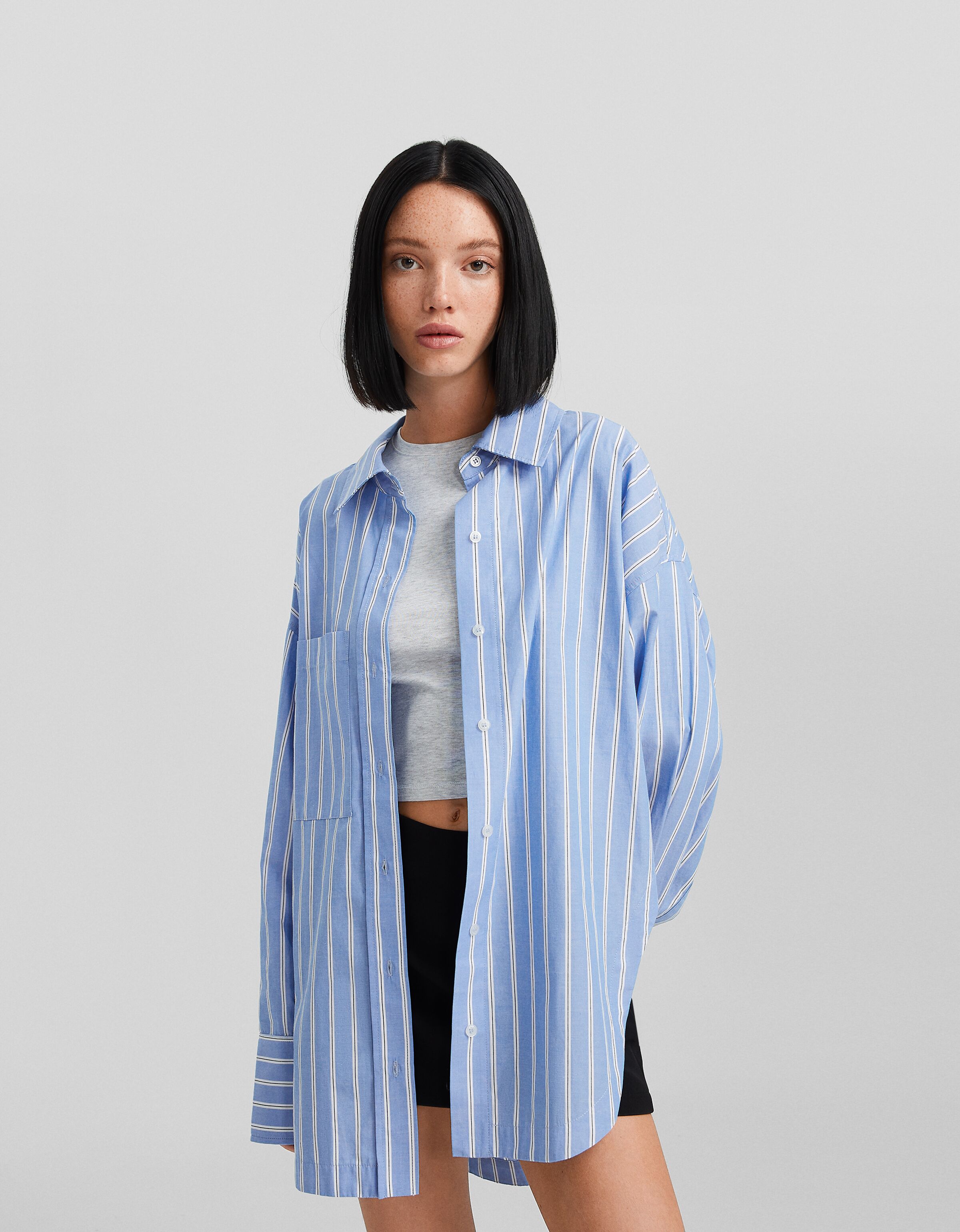 Camisa manga larga oversize popelín rayas