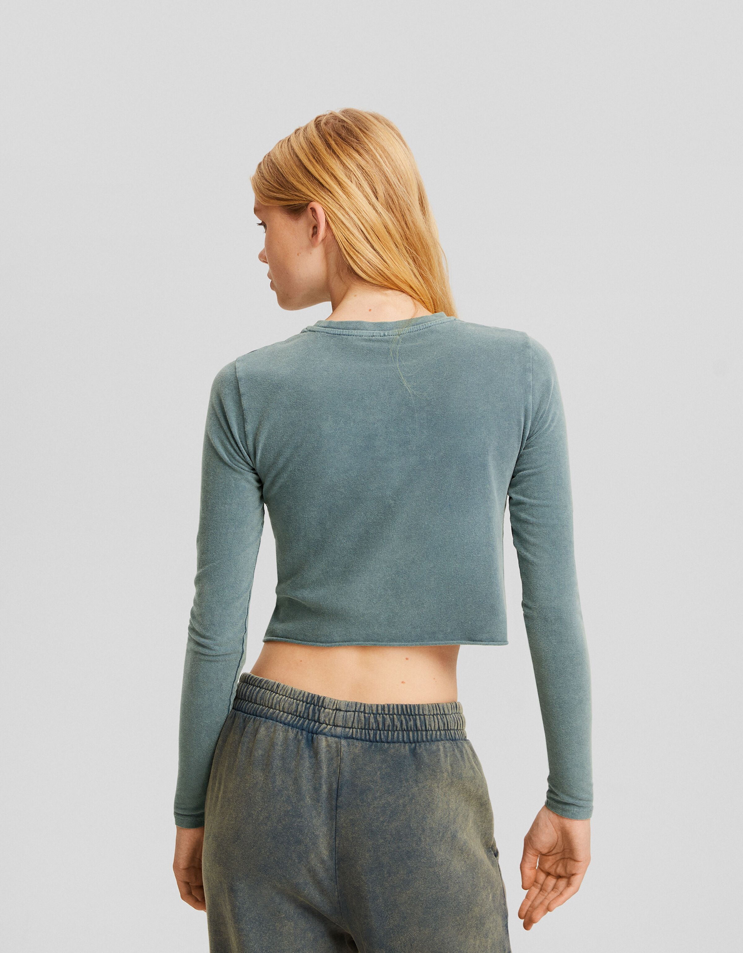 Camiseta manga larga cropped print