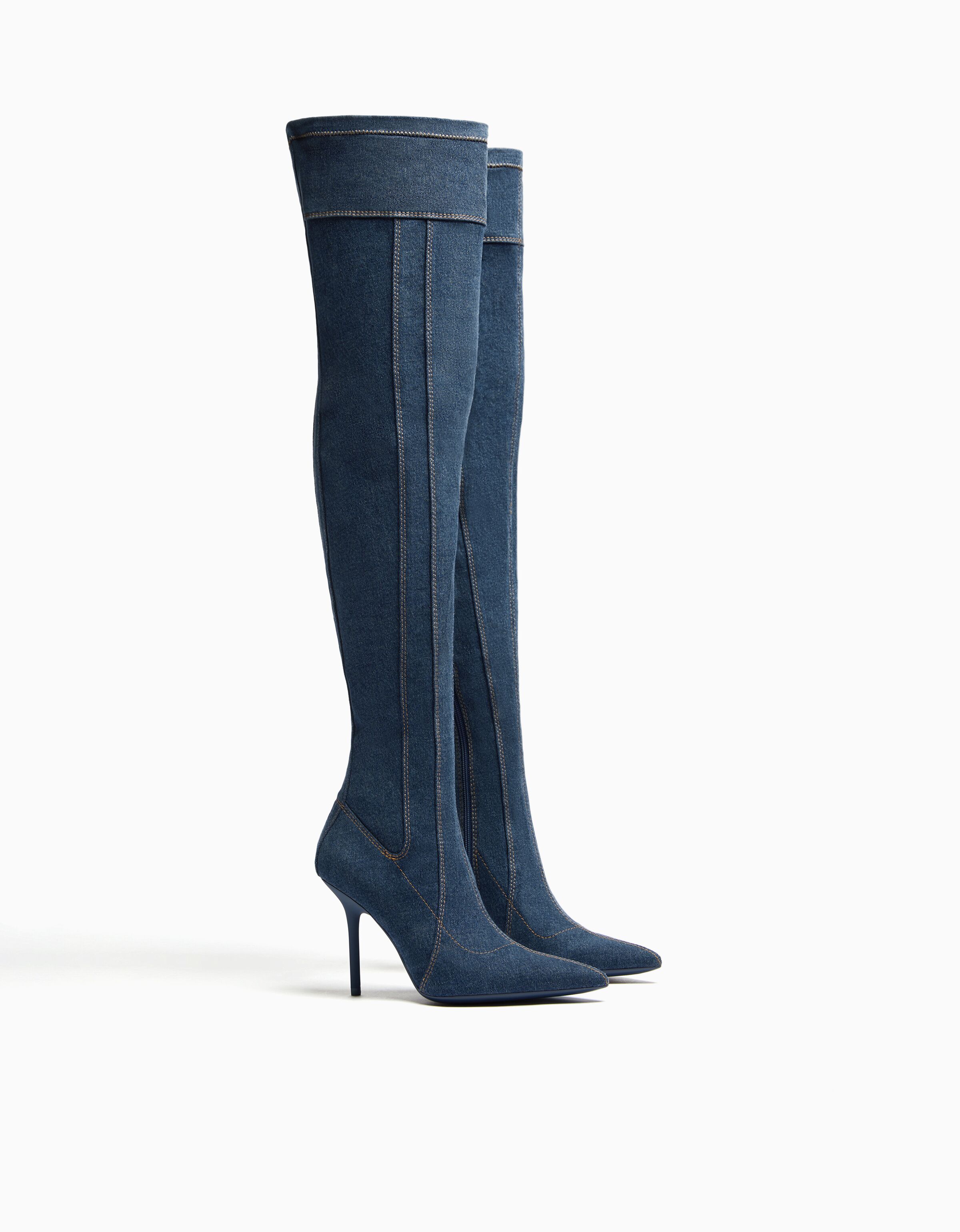 Botas tacón denim por encima de la rodilla