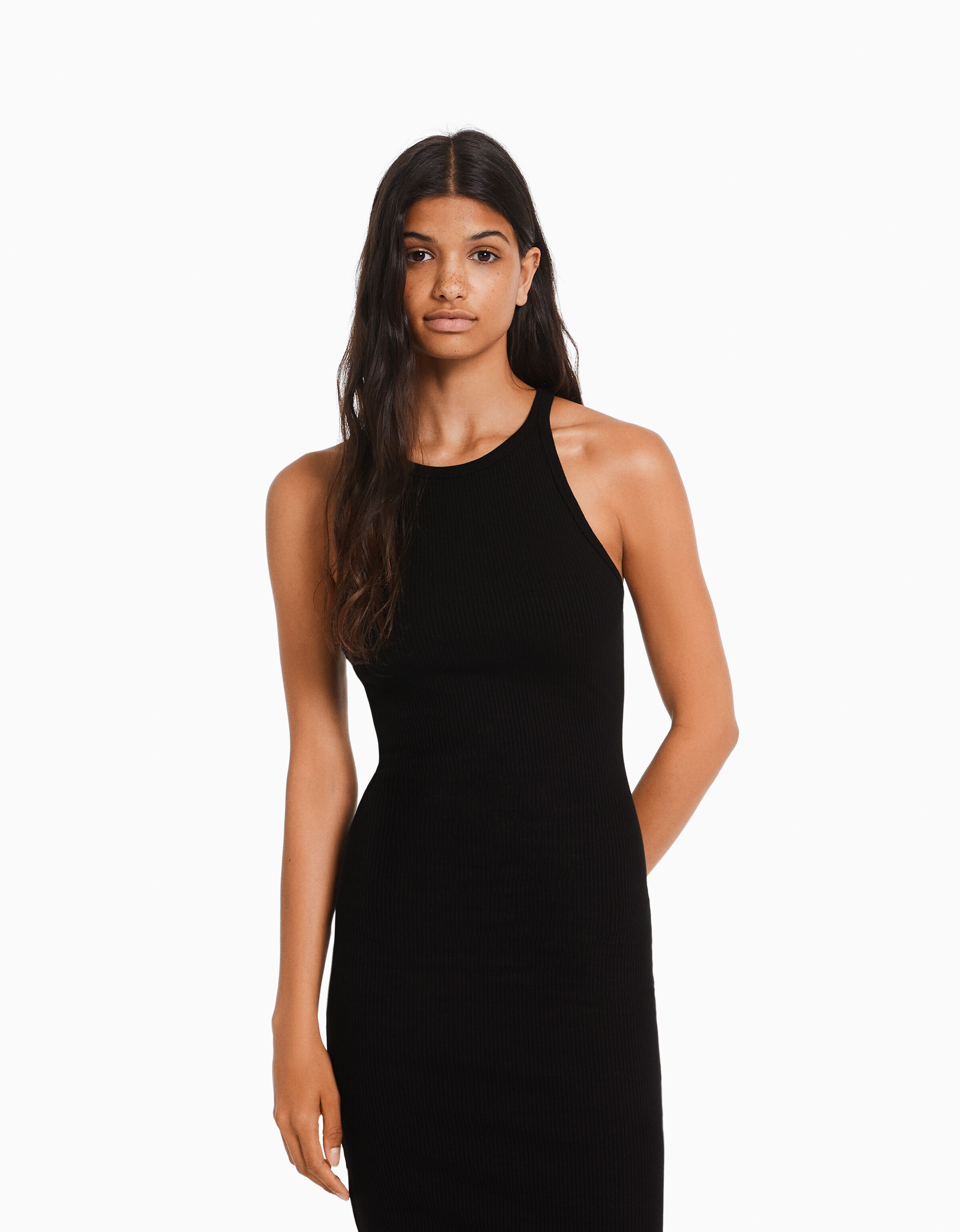 Vestido midi sin mangas rib