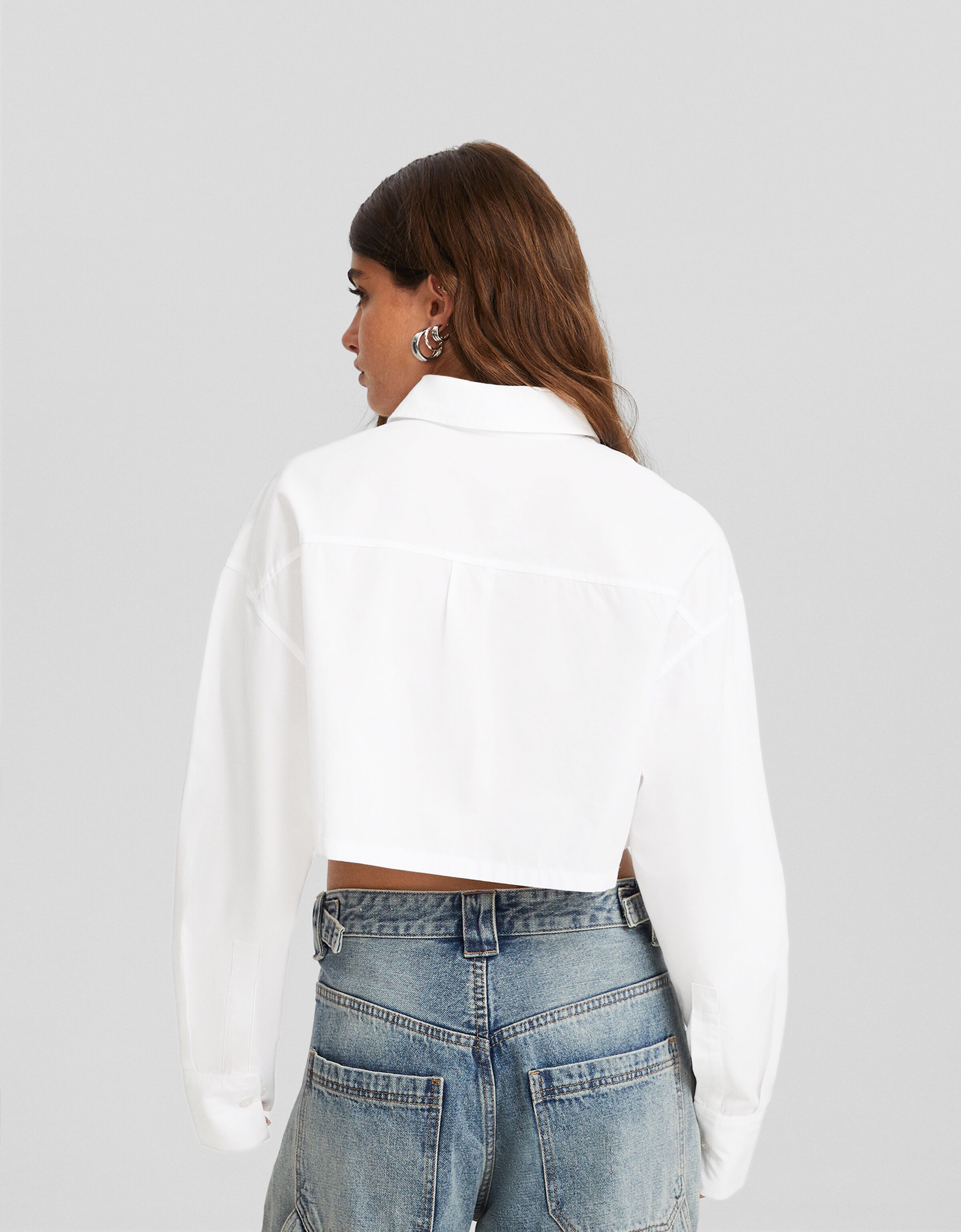 Camisa manga larga cropped popelín tiras