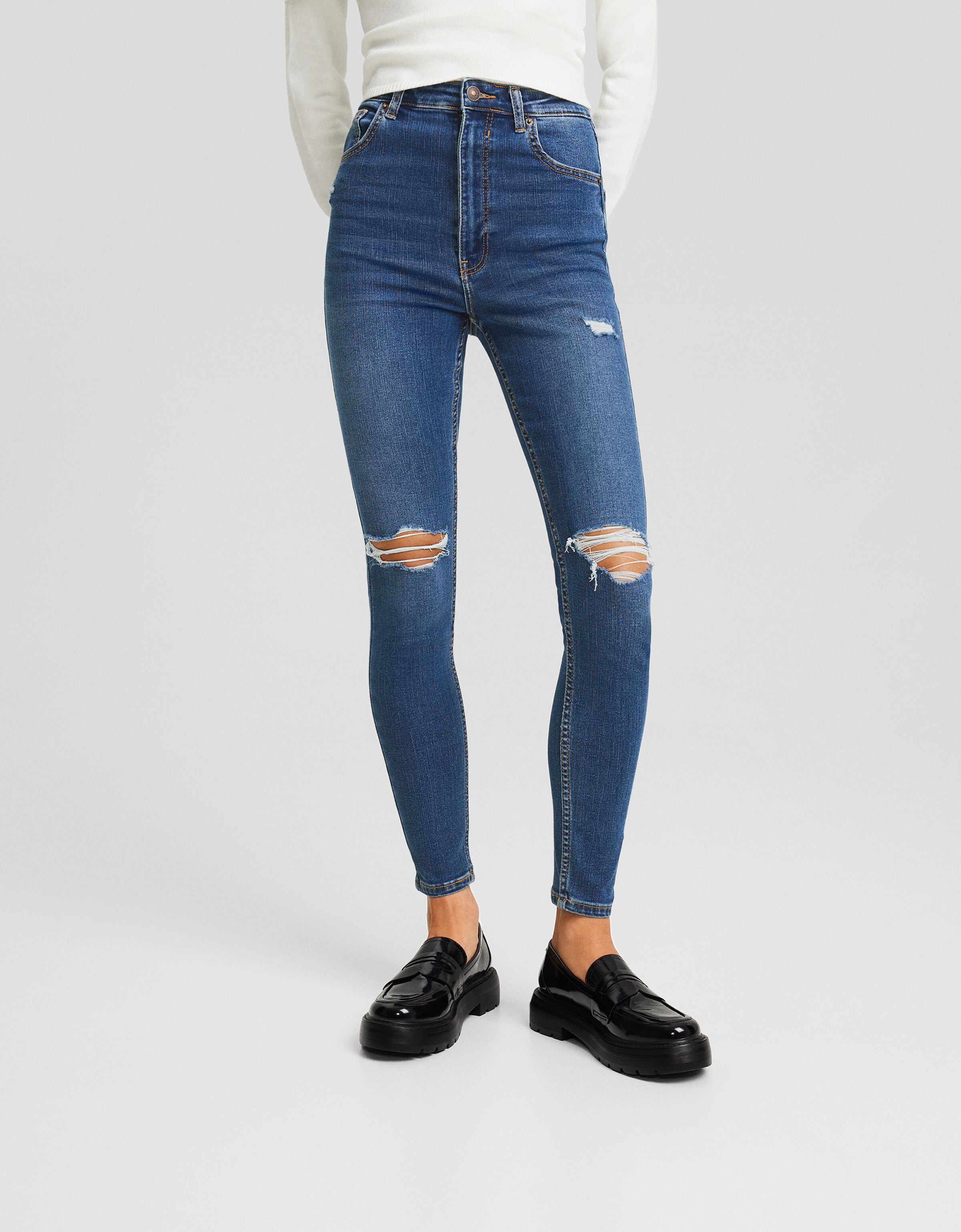 Jeans super high waist skinny rotos