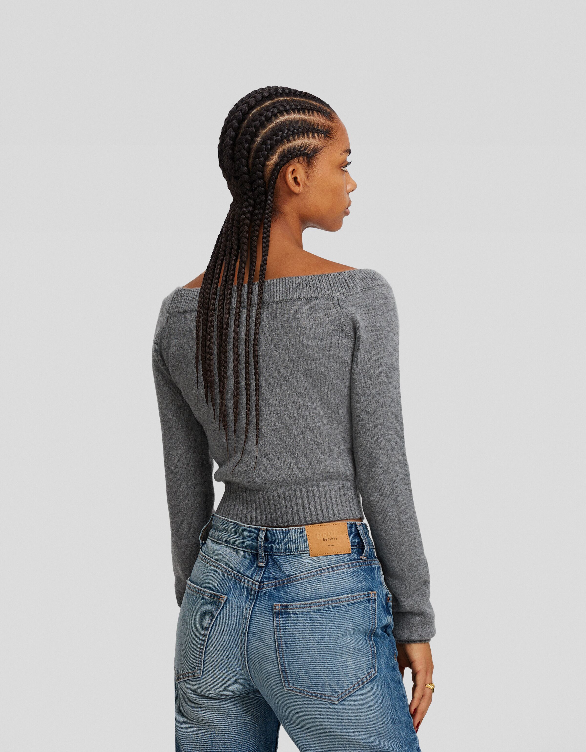 Jersey cropped cuello pico