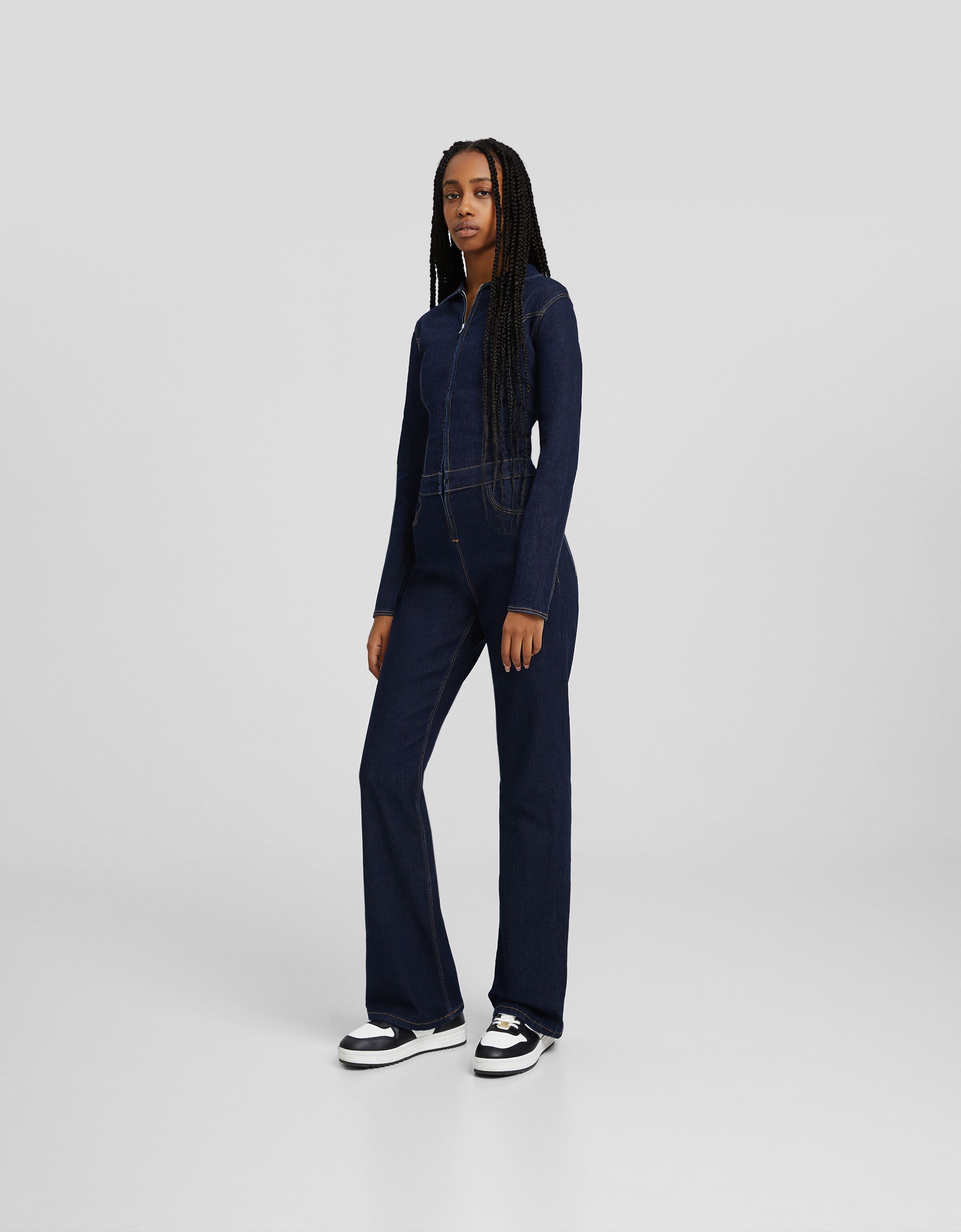 Mono largo denim manga larga cremallera