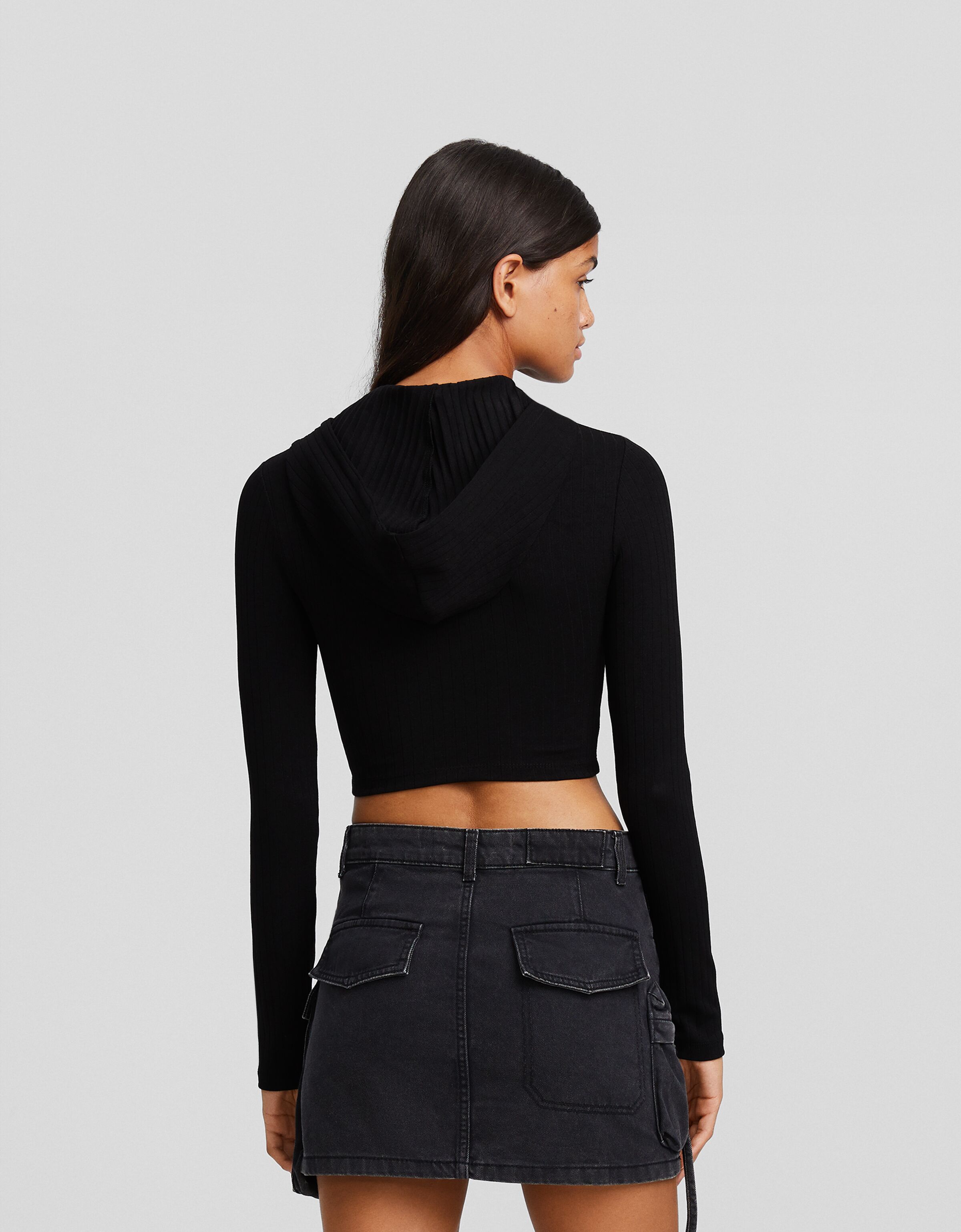 Cárdigan capucha cremallera rib