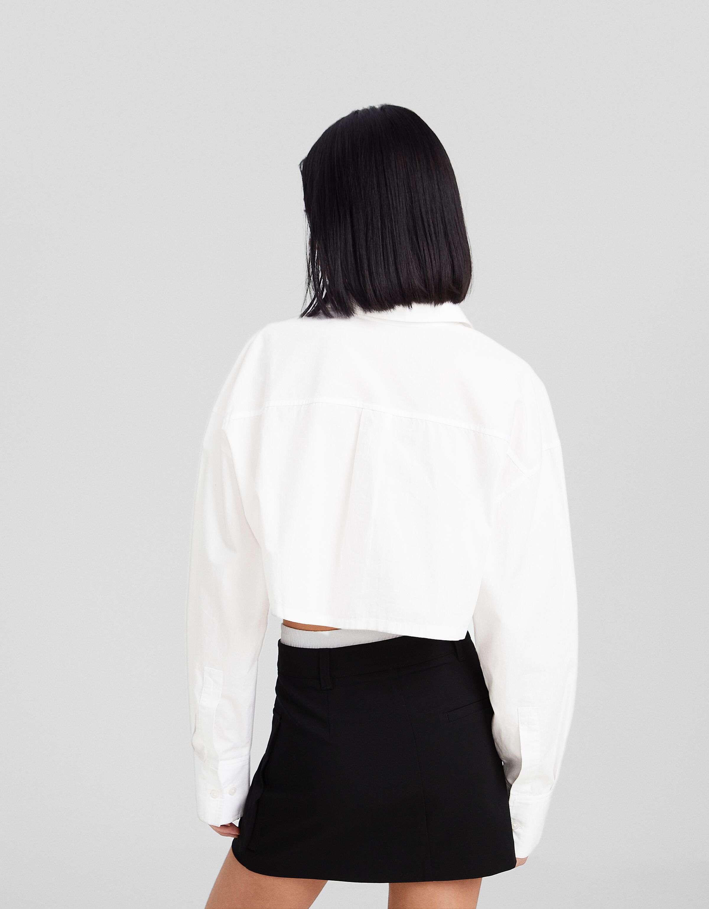 Camisa manga larga cropped popelín tiras