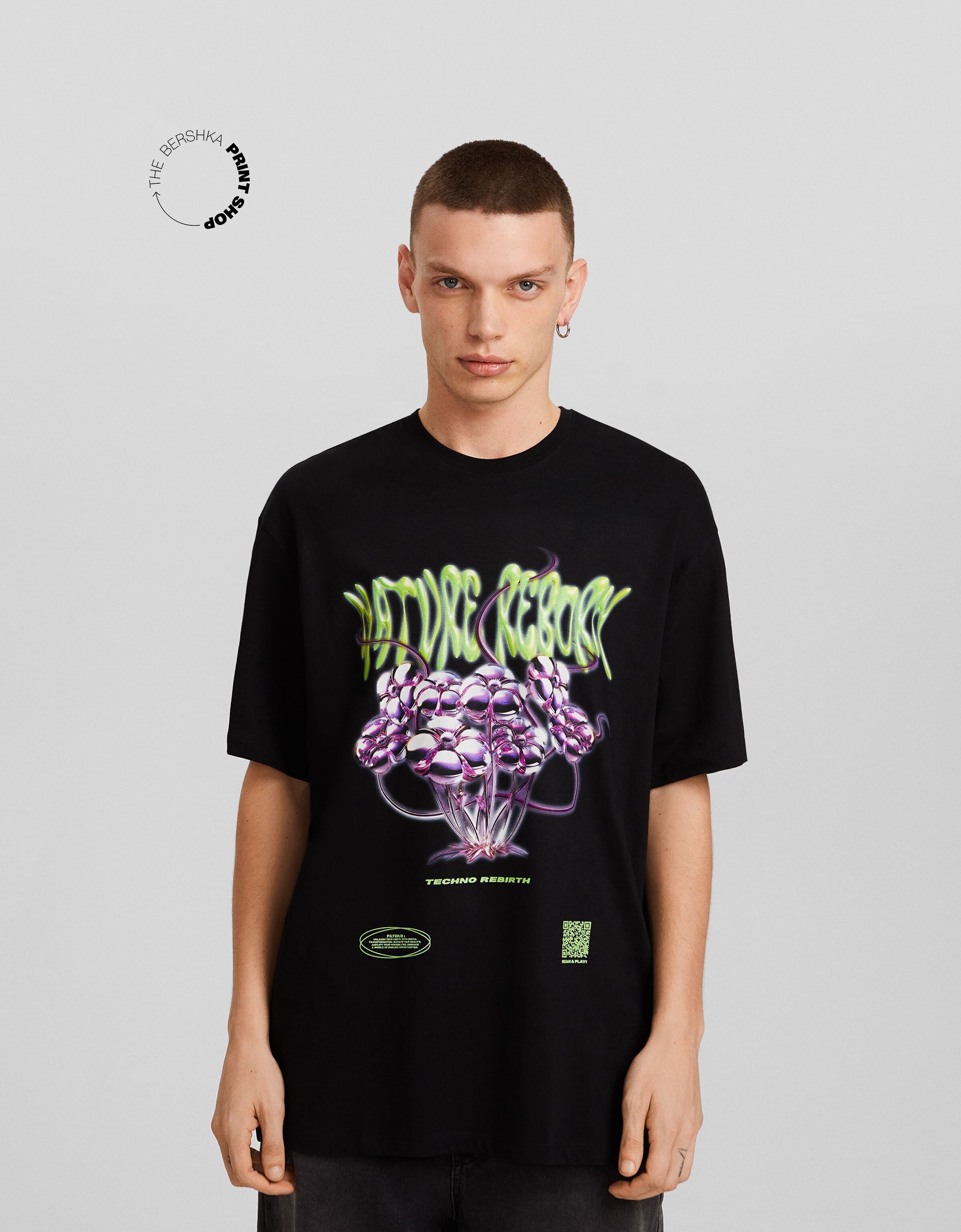 Camiseta Bershka Wearable Art boxy fit print