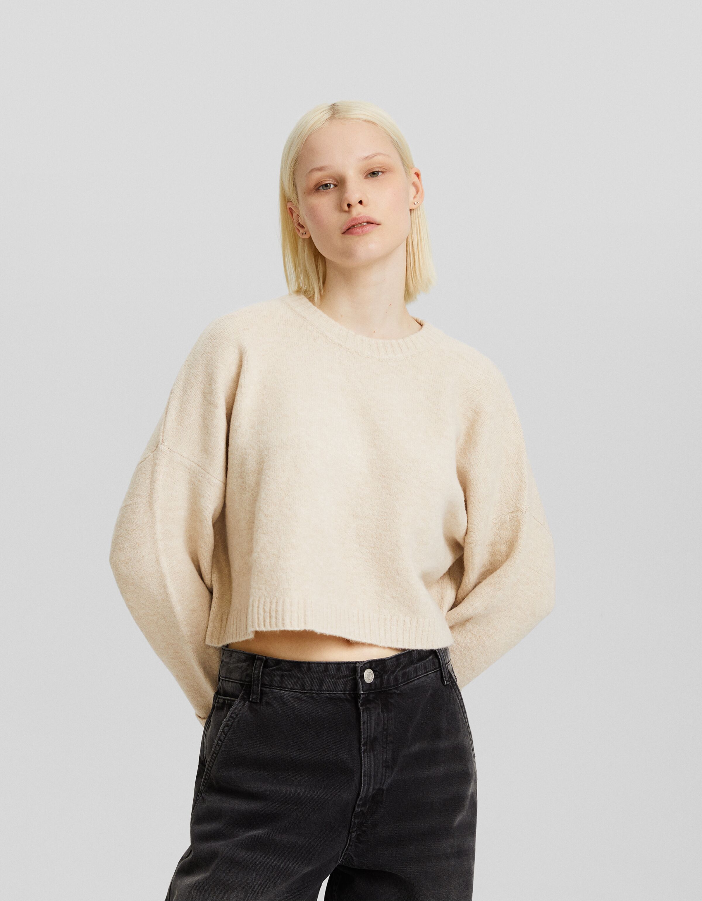 Jersey cropped cuello redondo