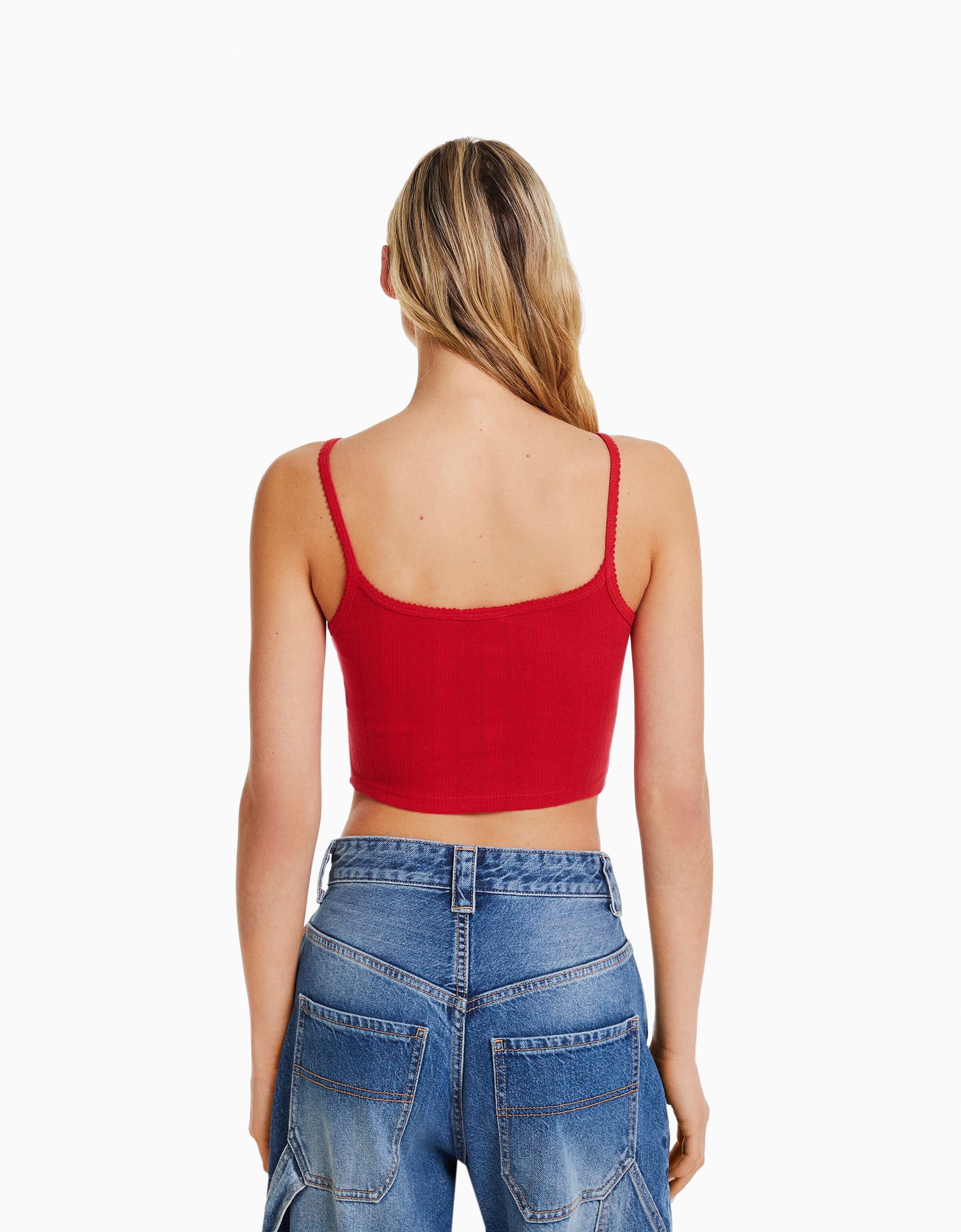 Top tirantes punto pointelle rib