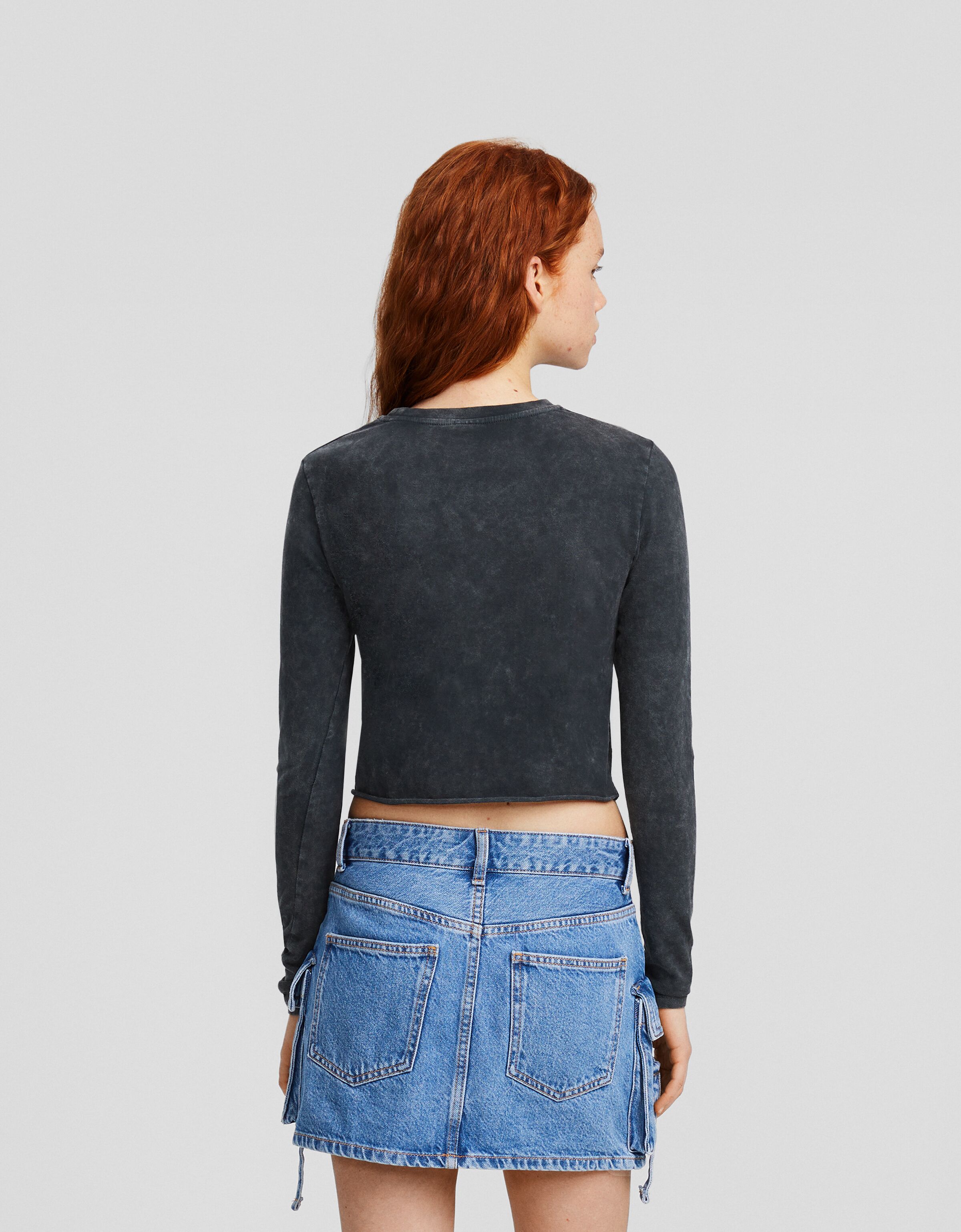 Camiseta manga larga cropped print