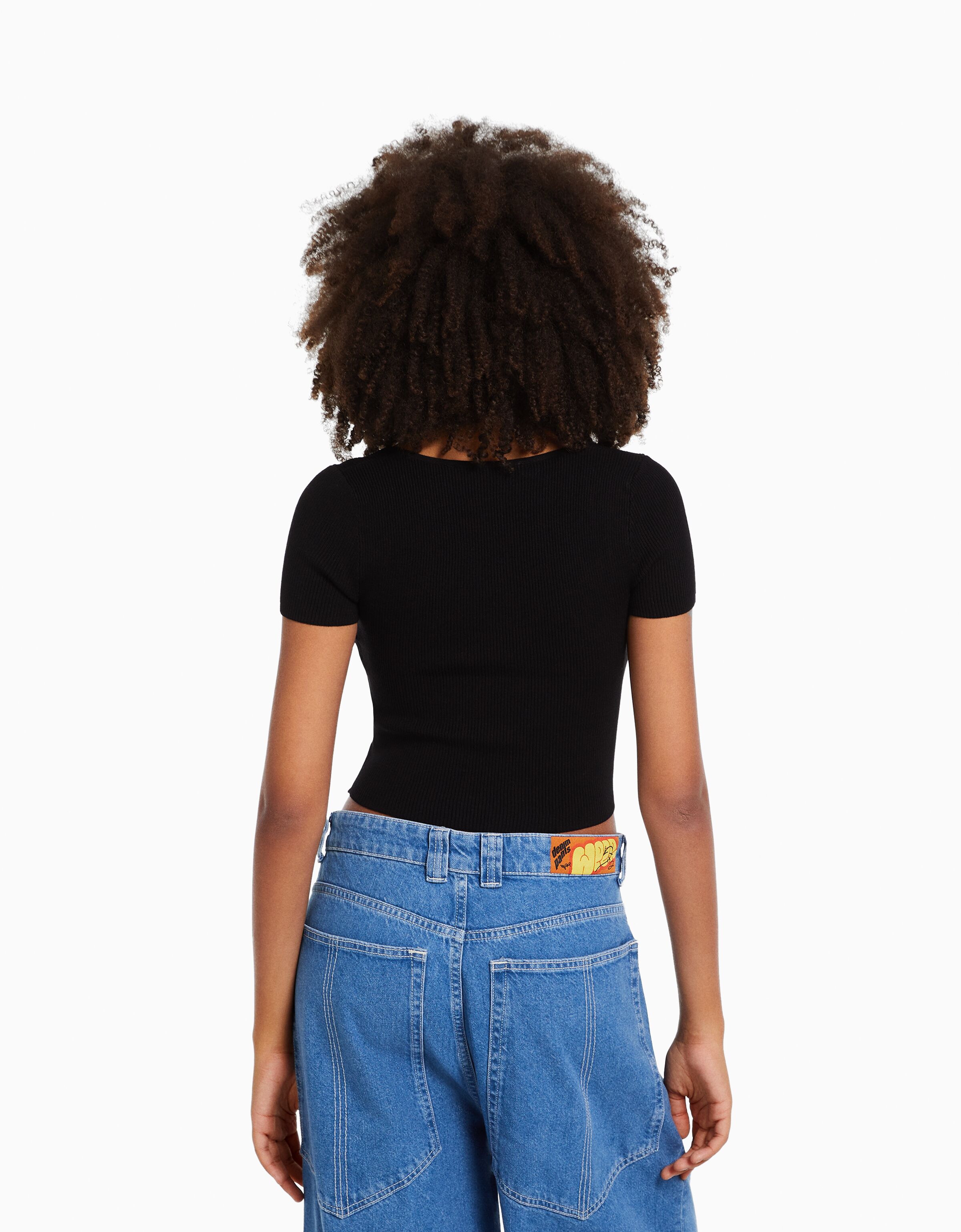 Jersey manga corta escote corazón punto