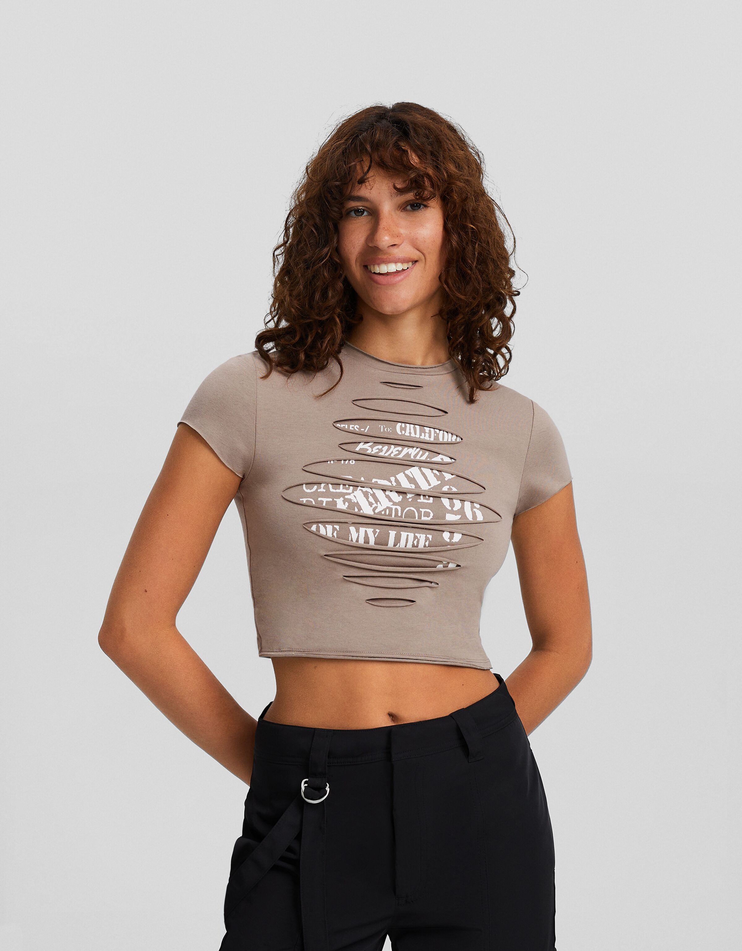 Camiseta manga corta doble capa cortes print