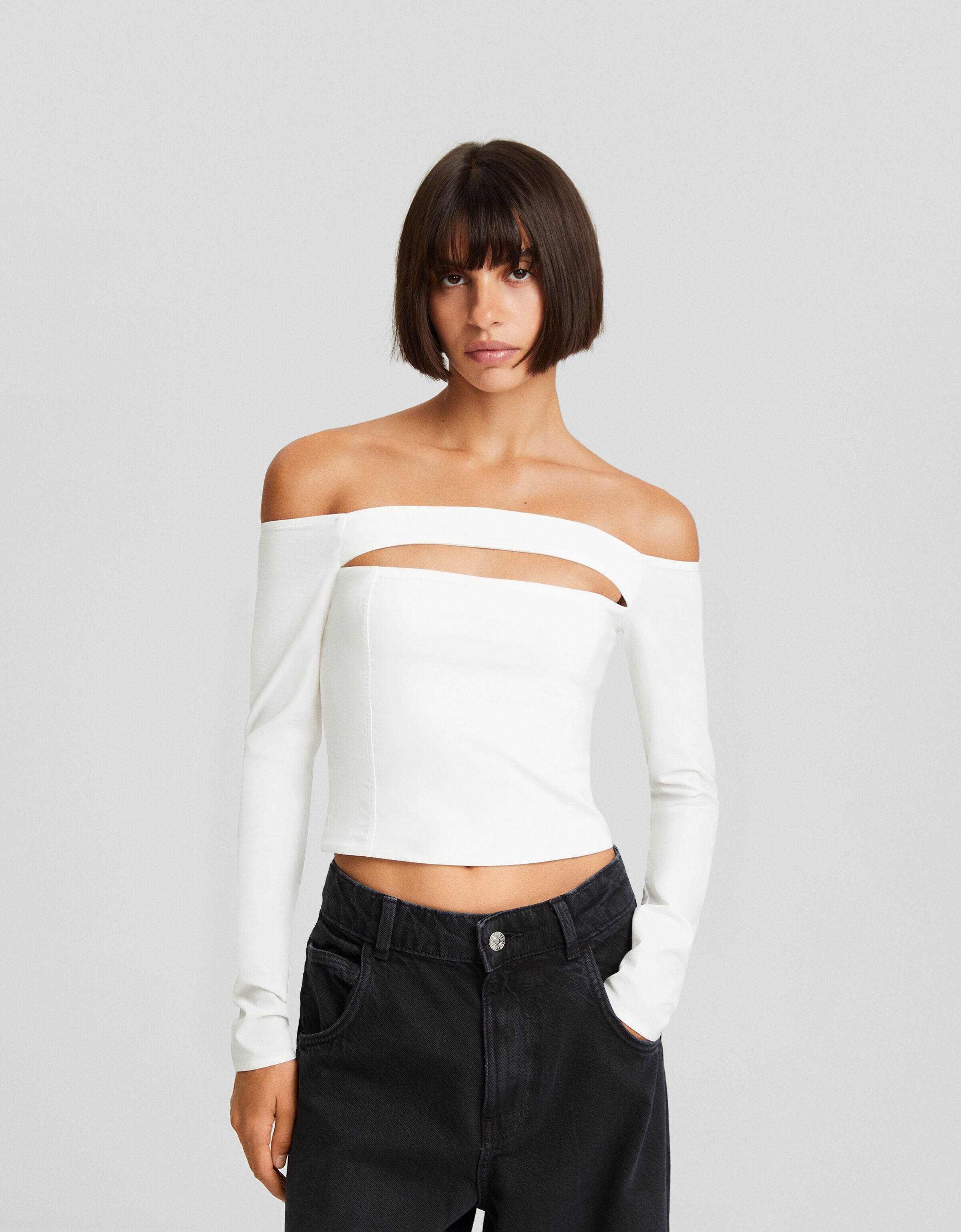 Blusa manga larga cut out bengalina