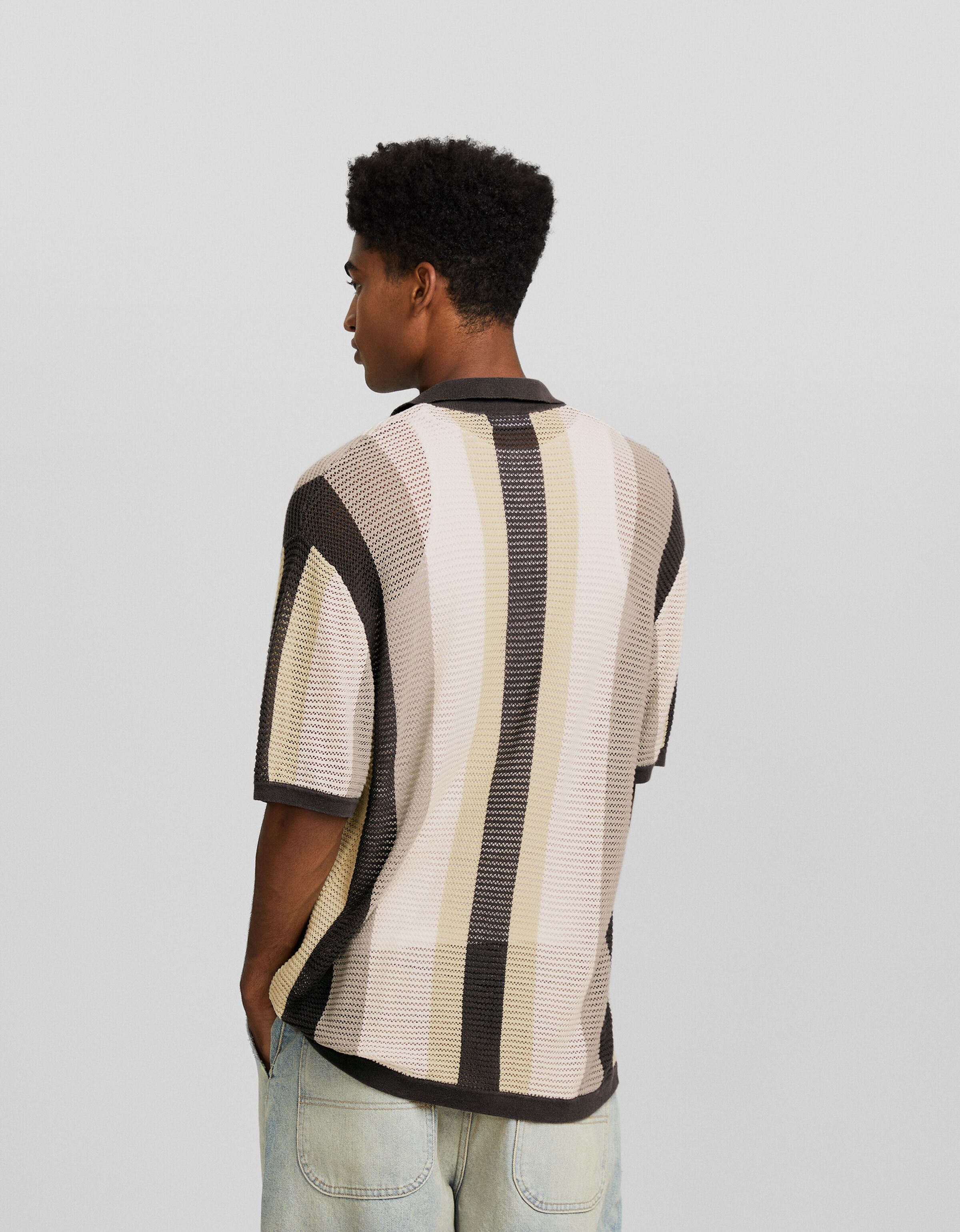 Camisa manga corta calados rayas