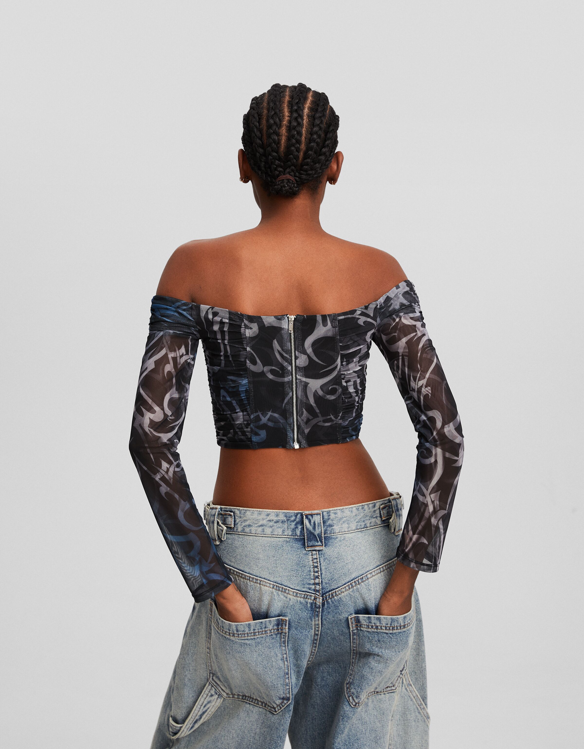 Camiseta corsé manga larga tul cut out print