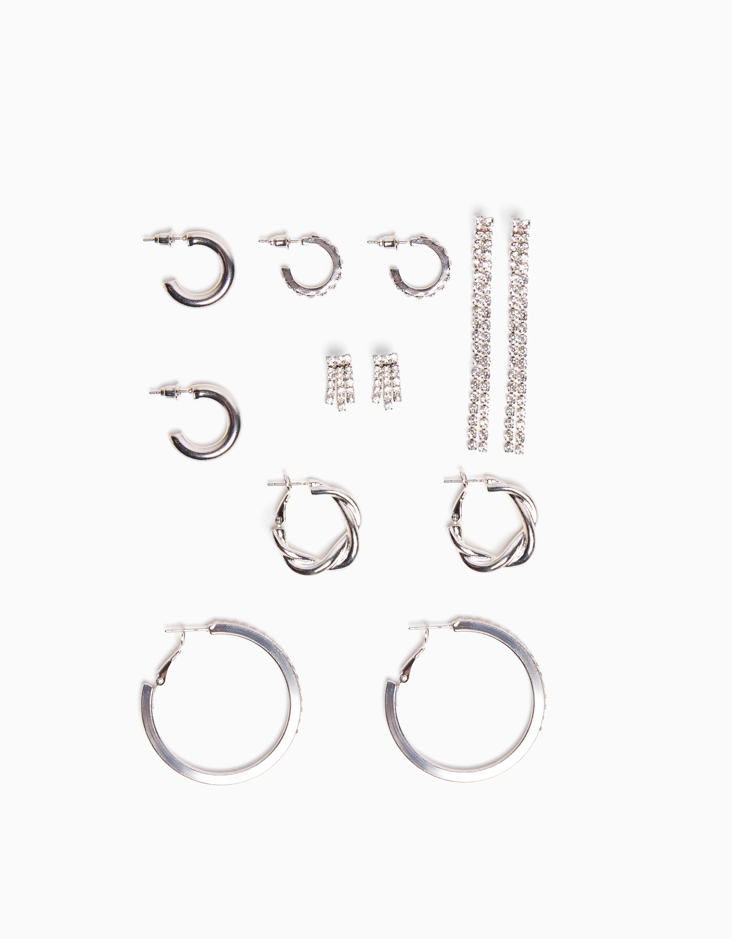 Set 6 pendientes aros cascada pedrería