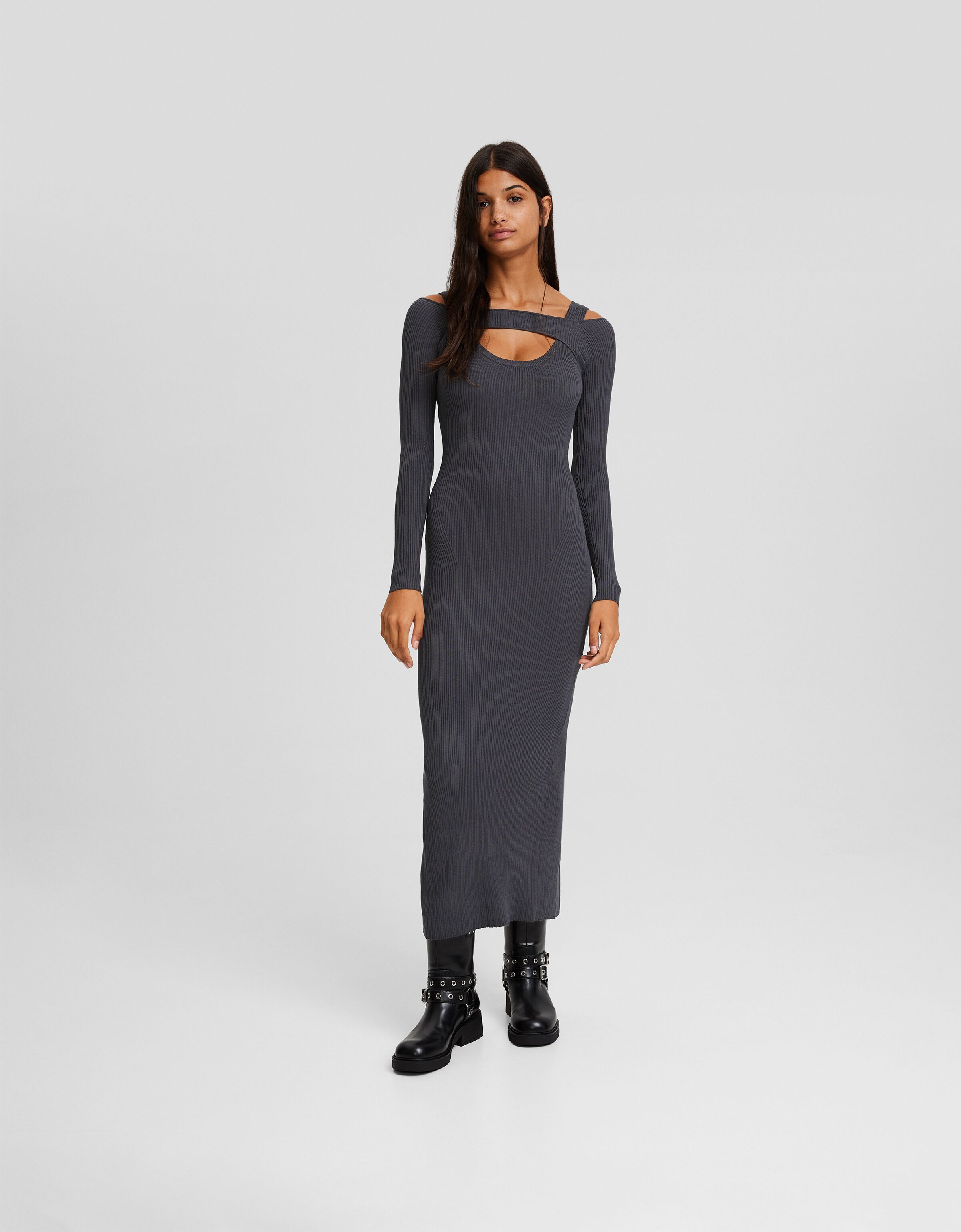 Vestido midi manguitos punto