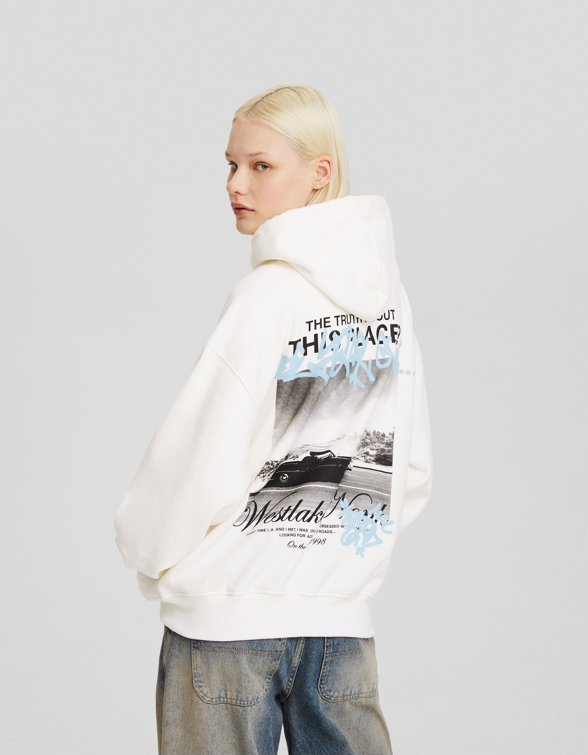 Sudadera cremallera capucha oversize print