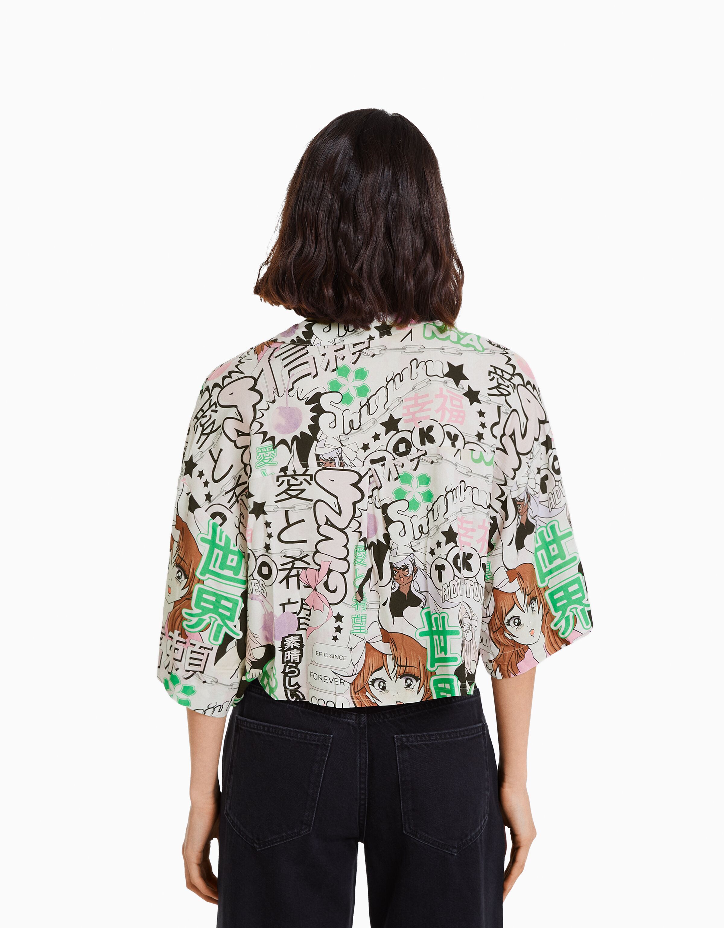 Camisa manga 3/4 cropped print