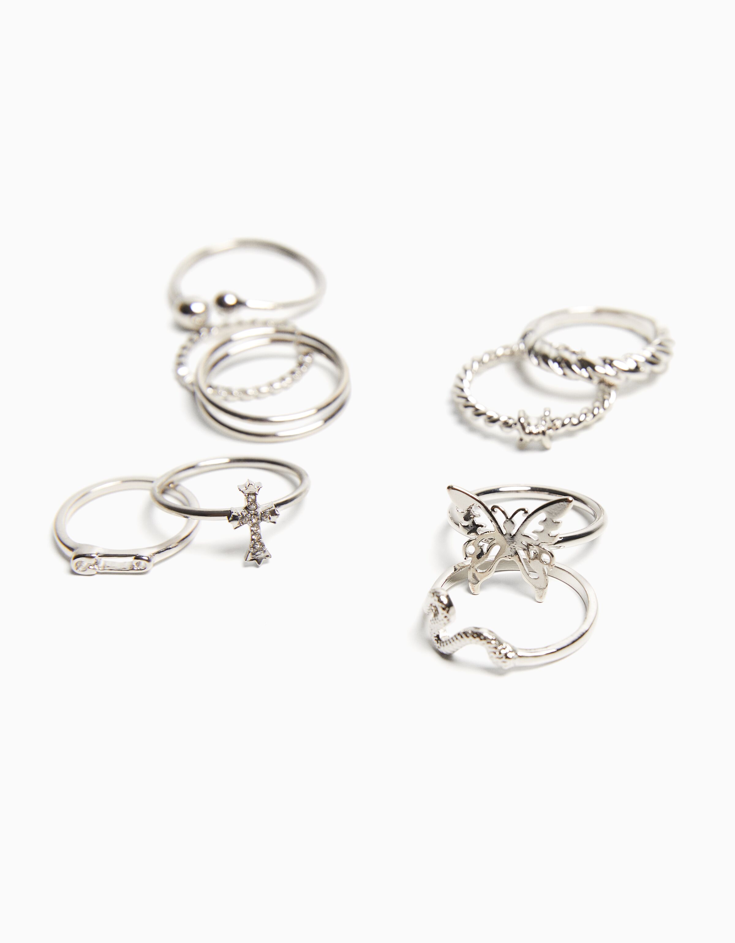 Set 9 anillos mariposa cruz